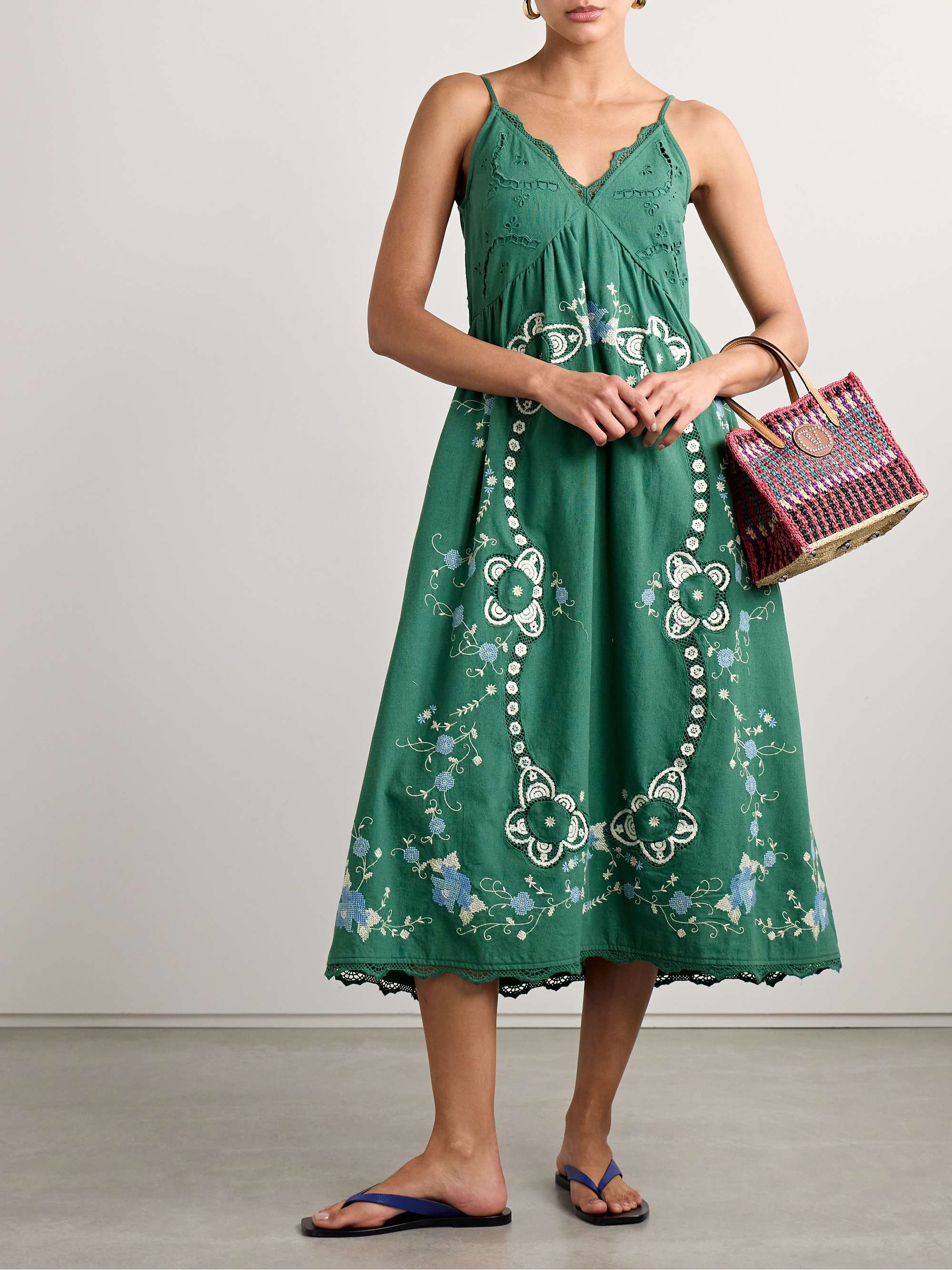 Vesna lace-trimmed broderie anglaise cotton and linen-blend midi dress view