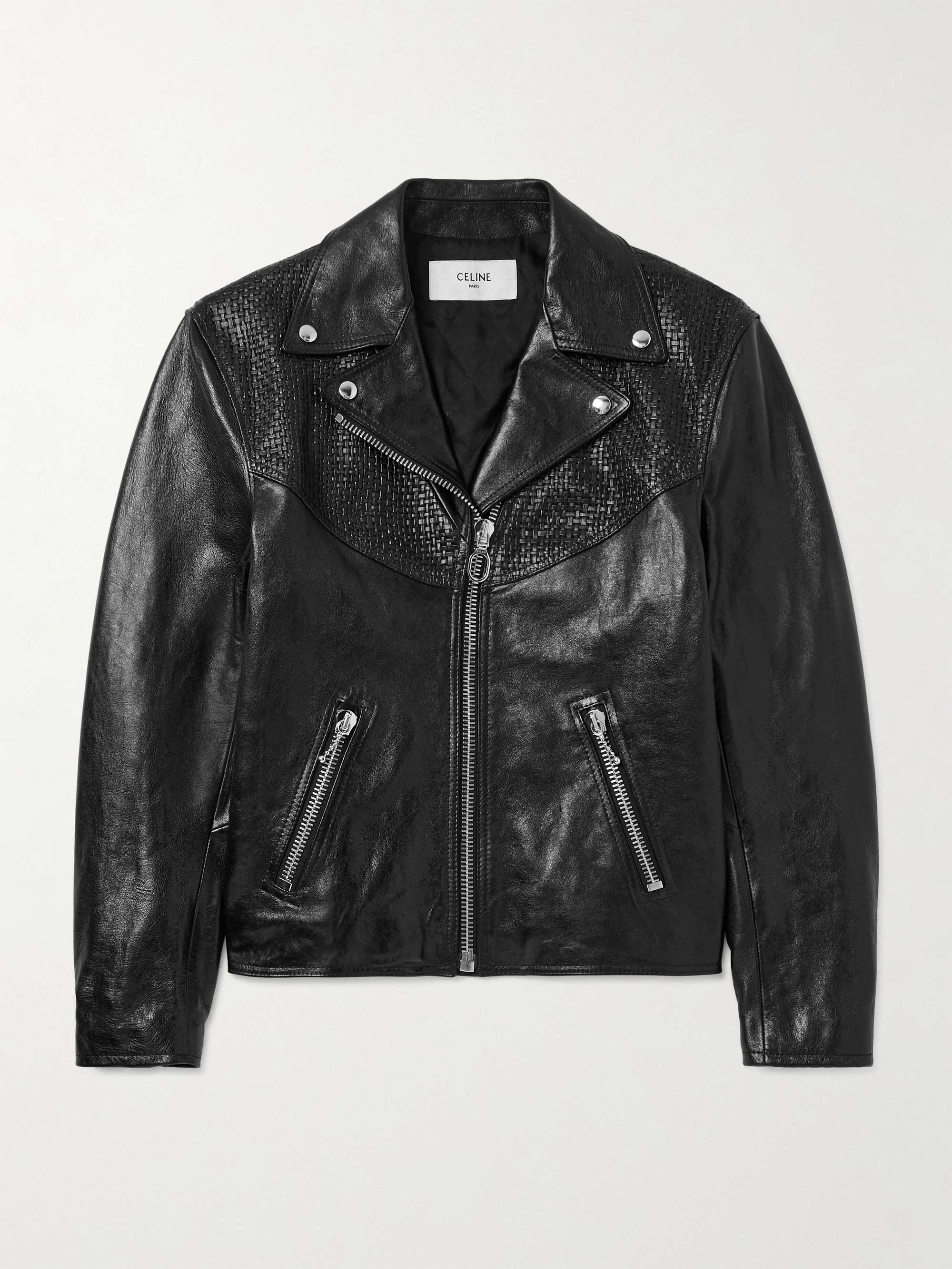 Slim-Fit Cropped Textured-Leather Biker Jacket view
