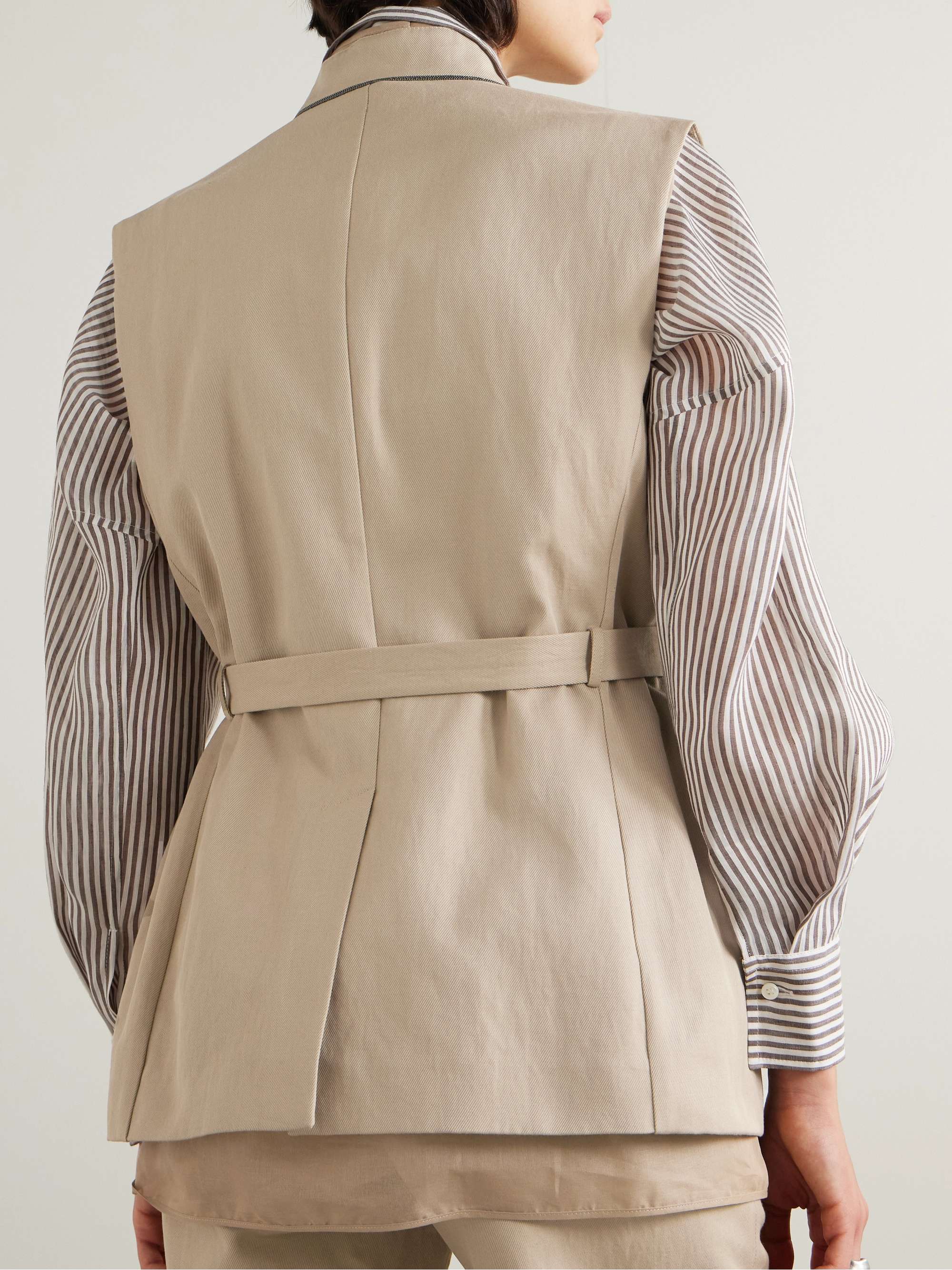 Belted bead-embellished organza-trimmed cotton and linen-blend twill vest view