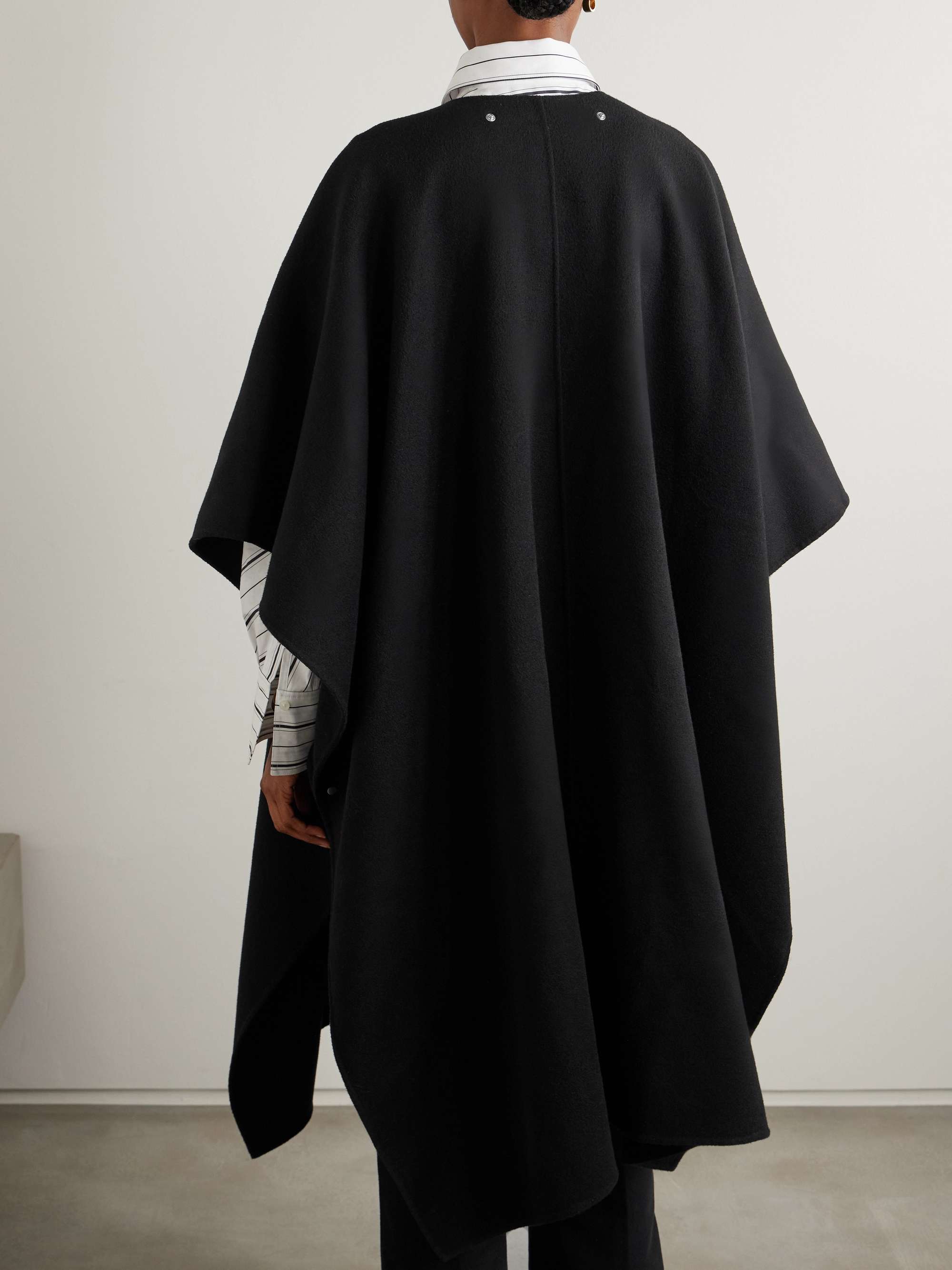 Cape-effect tie-neck wool coat view