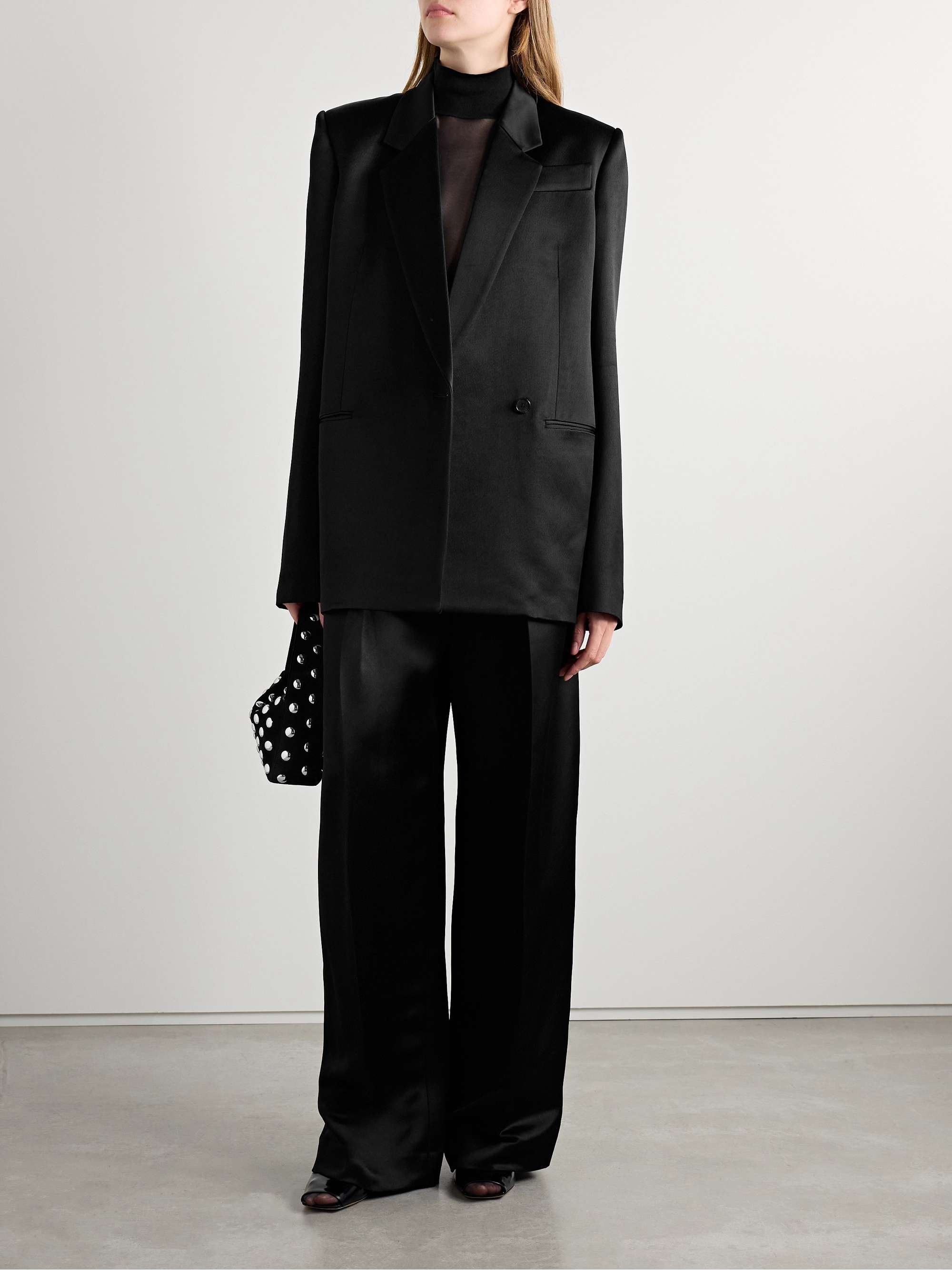 Marinta satin-trimmed pleated crepe wide-leg pants view