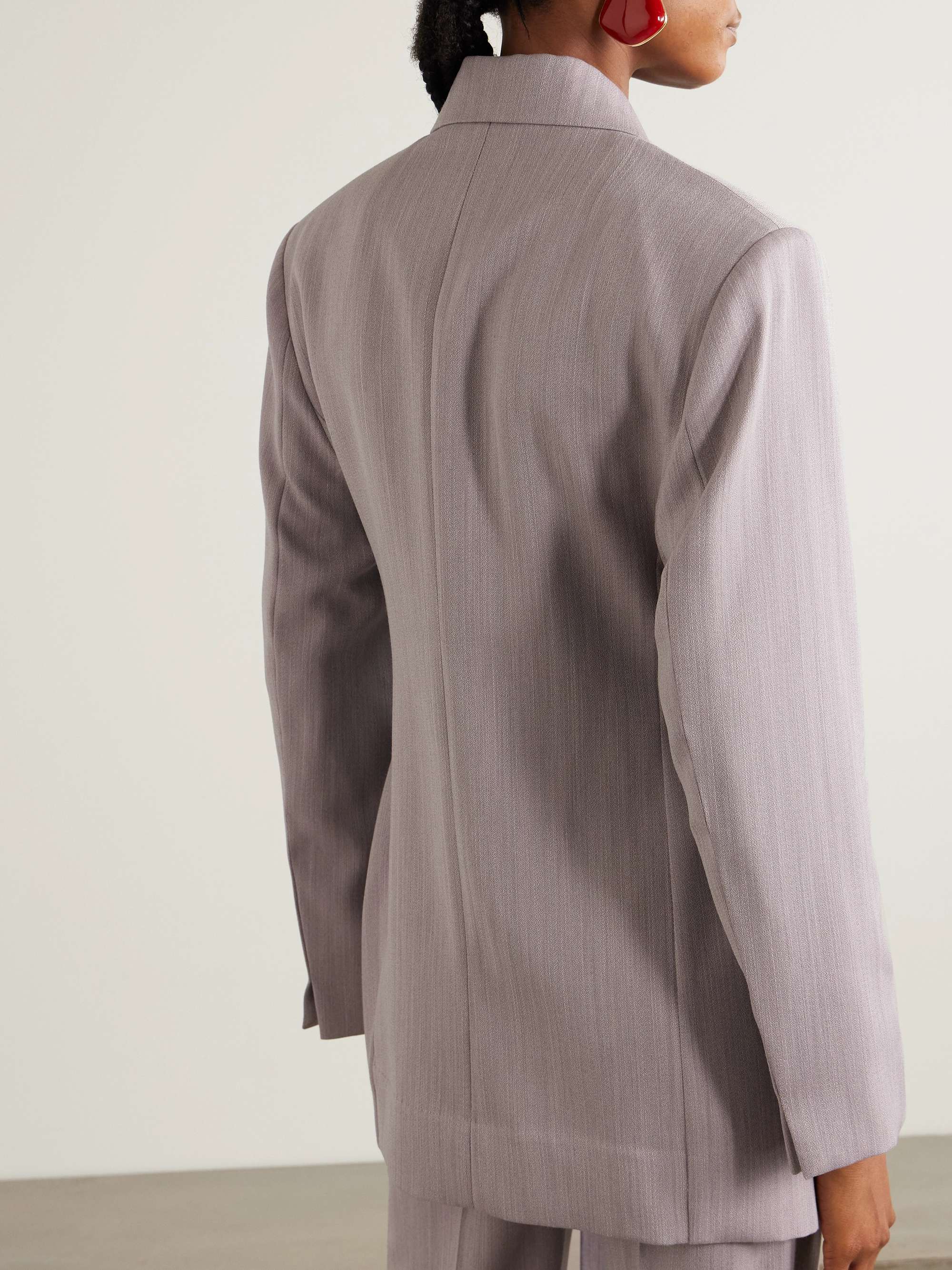 Belted textured-wool blazer view