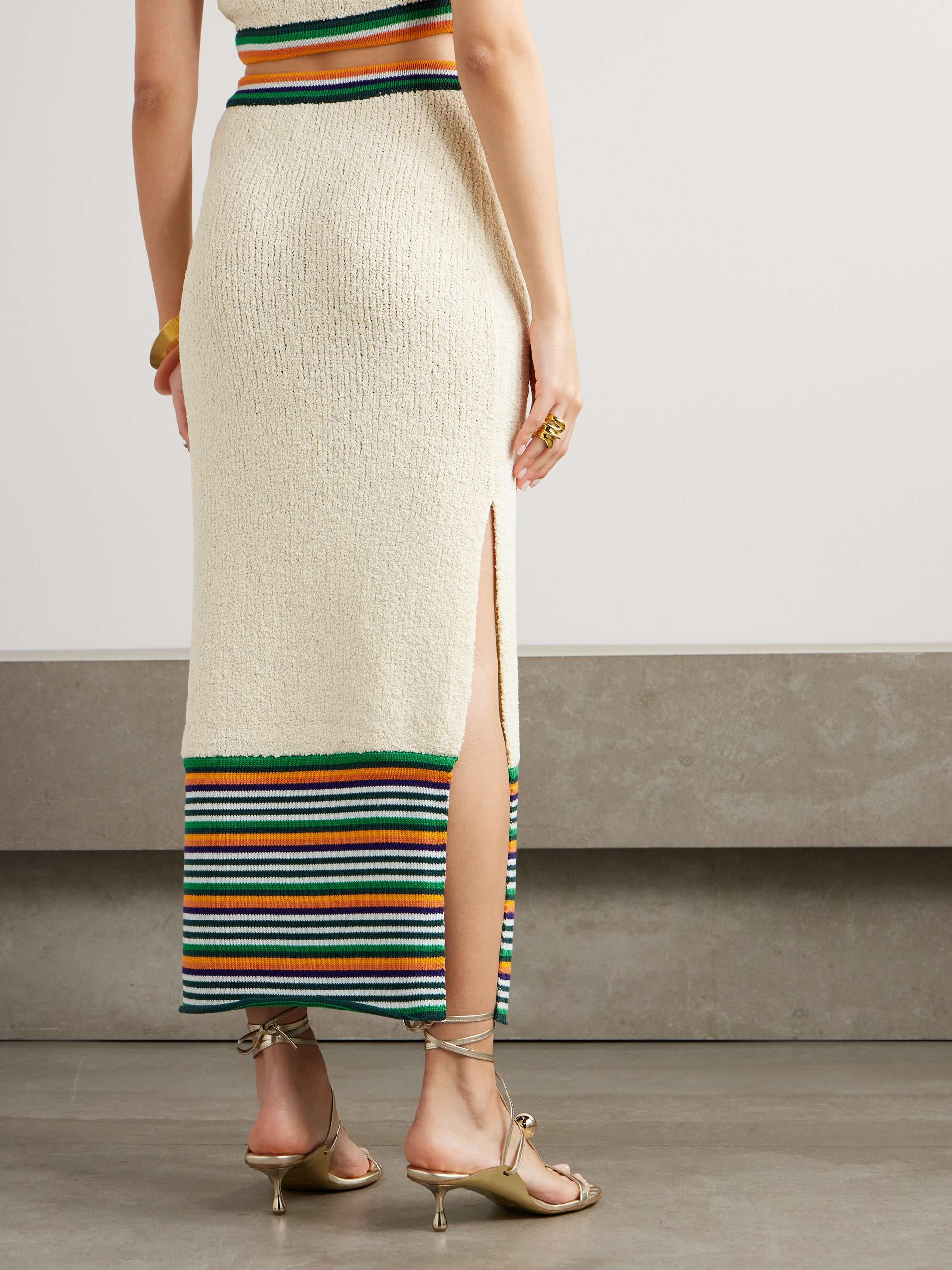 Striped cotton-blend bouclé midi skirt view