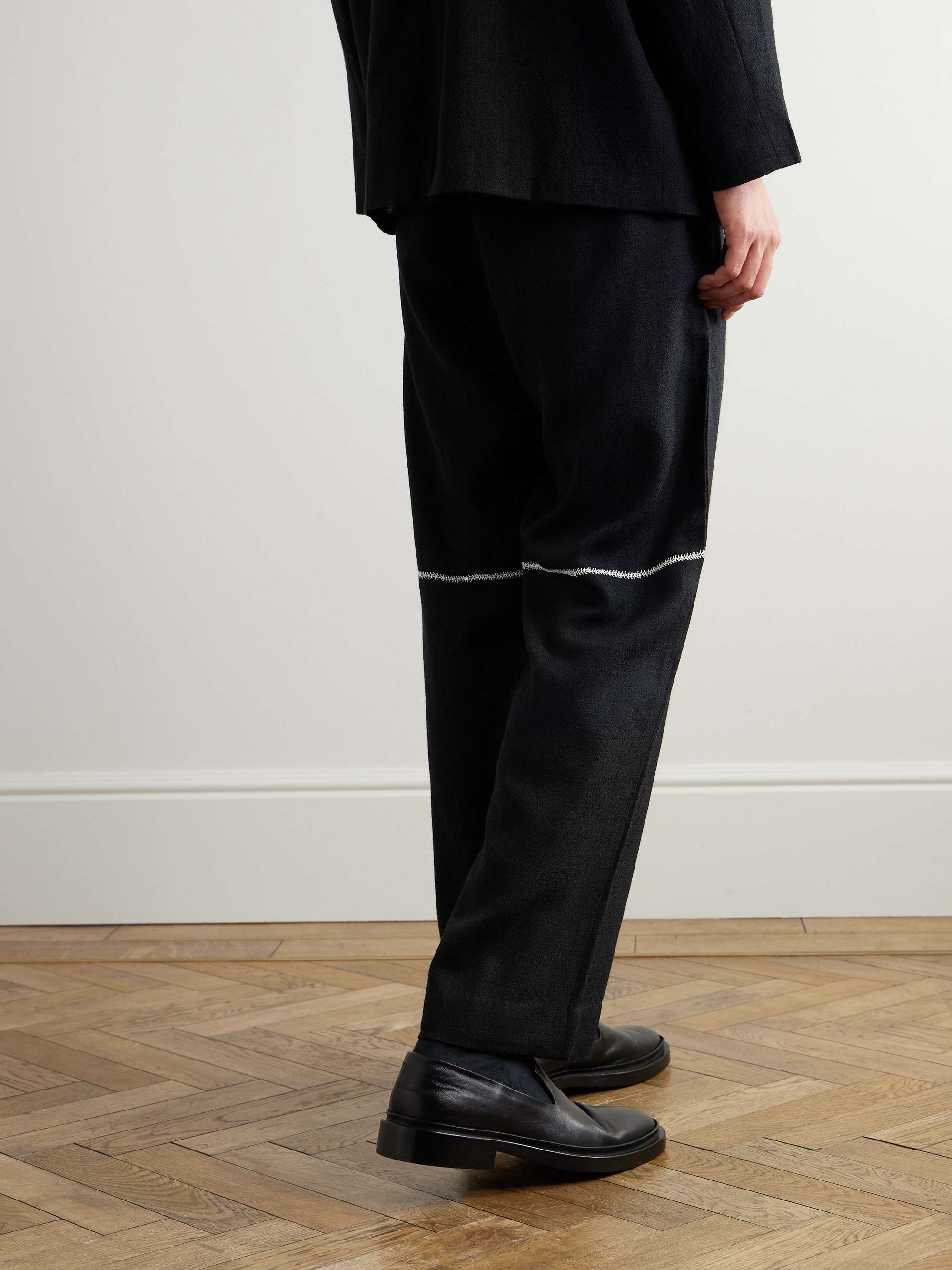 Straight-Leg Embroidered Wool Trousers view