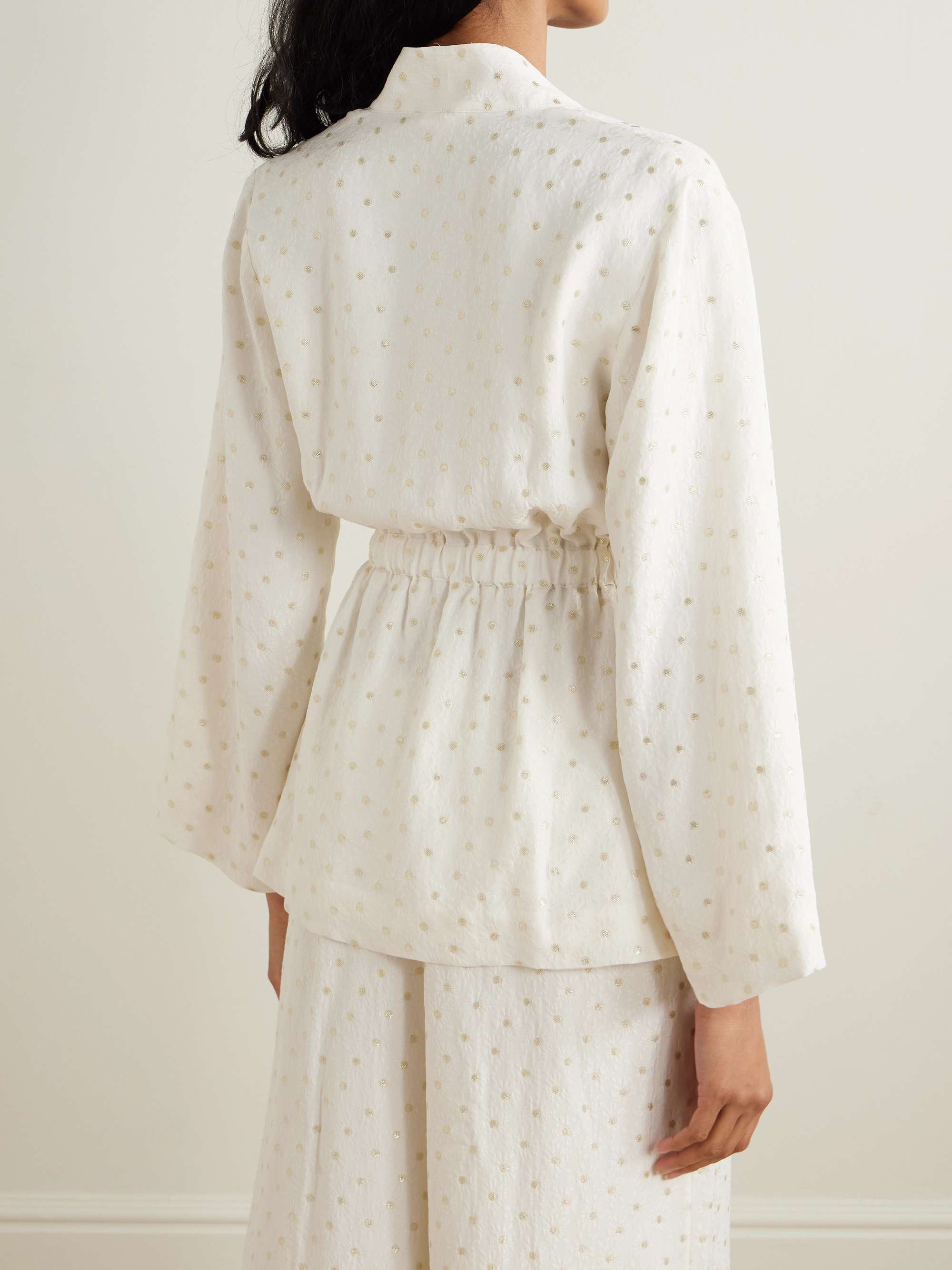 Petillant belted embroidered metallic silk-blend jacquard robe view