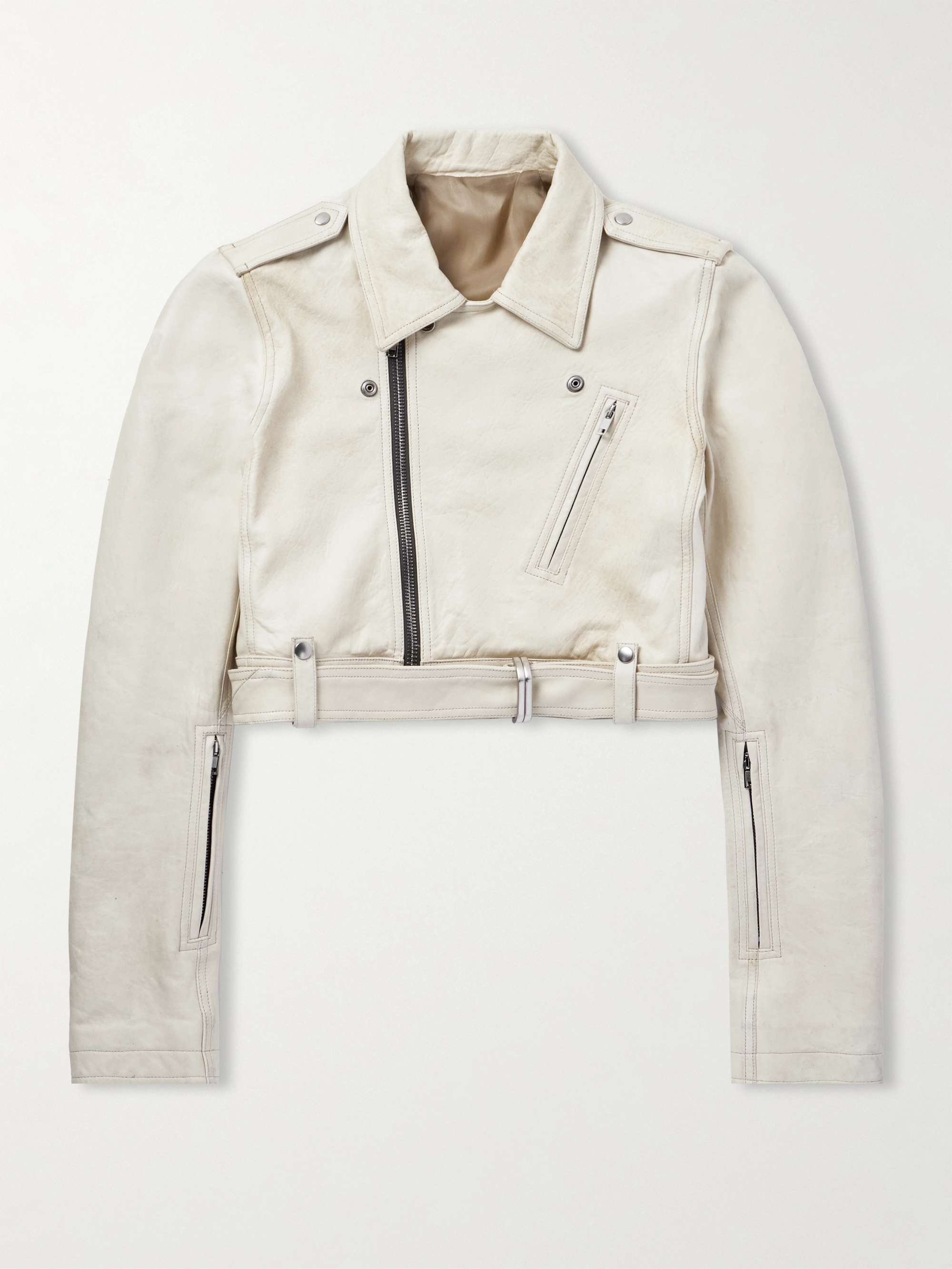 Belted Cropped Leather Jacket view