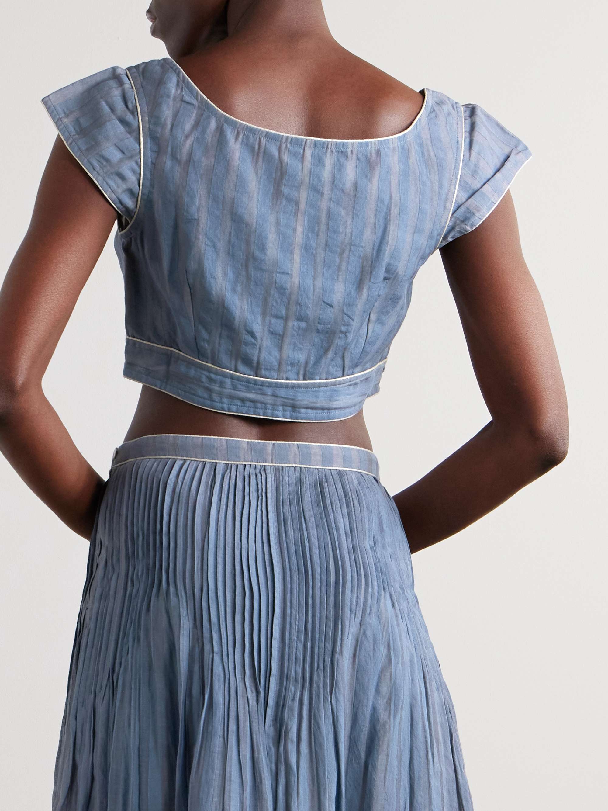 Delphi Chanderi cropped striped cotton and silk-blend top view