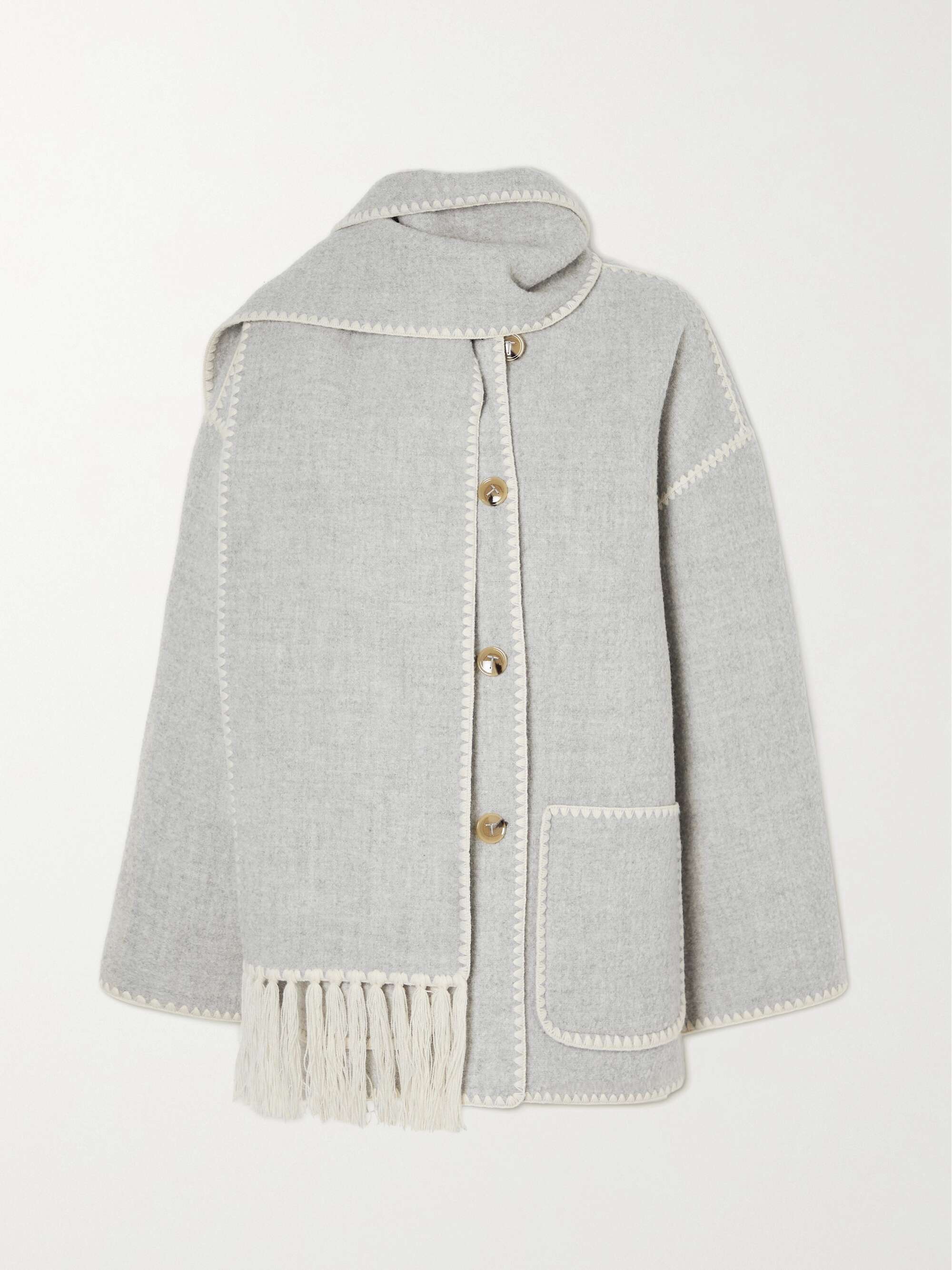 Draped fringed wool-blend jacket view