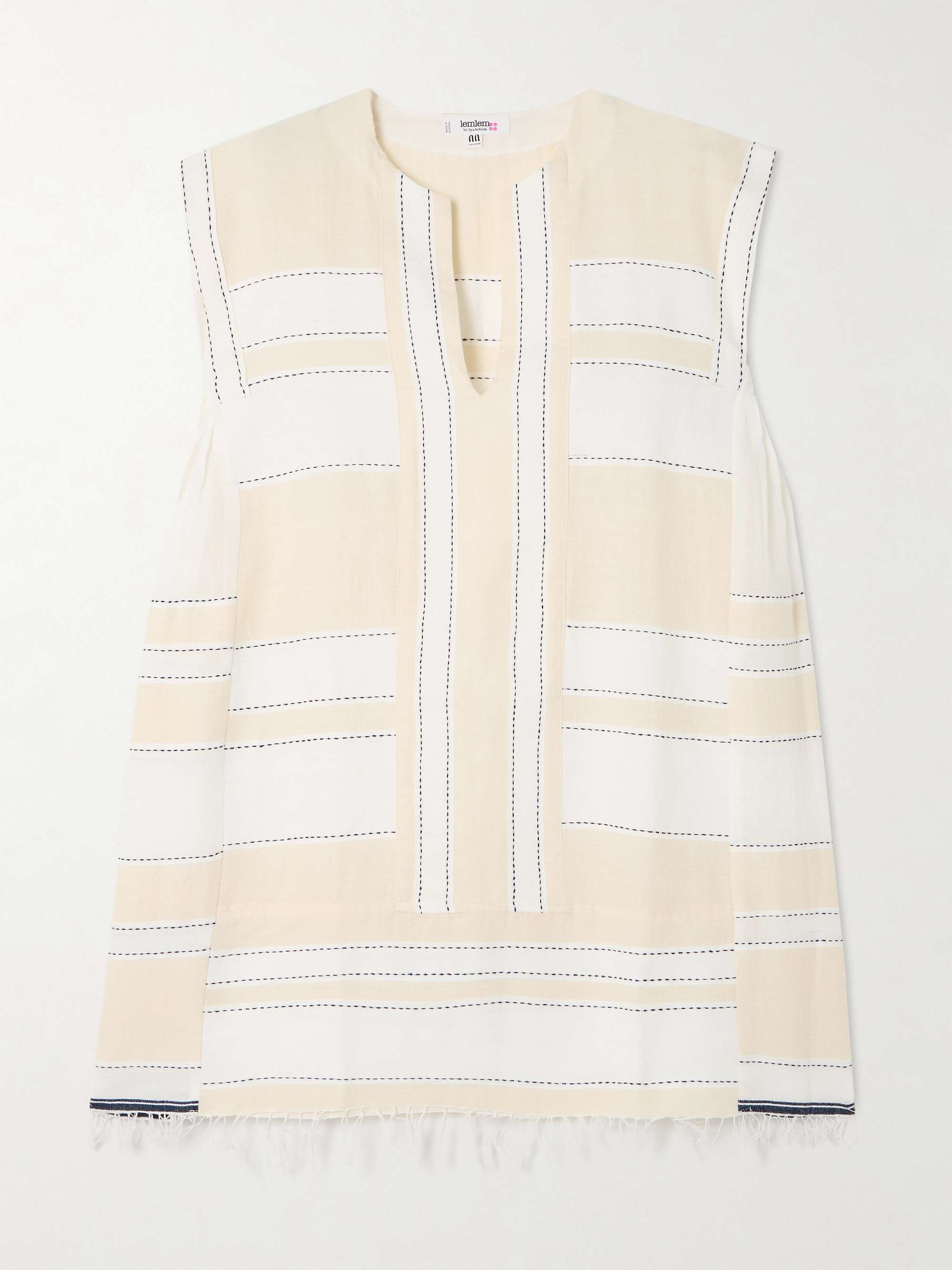 Elina fringed striped cotton-blend kaftan view