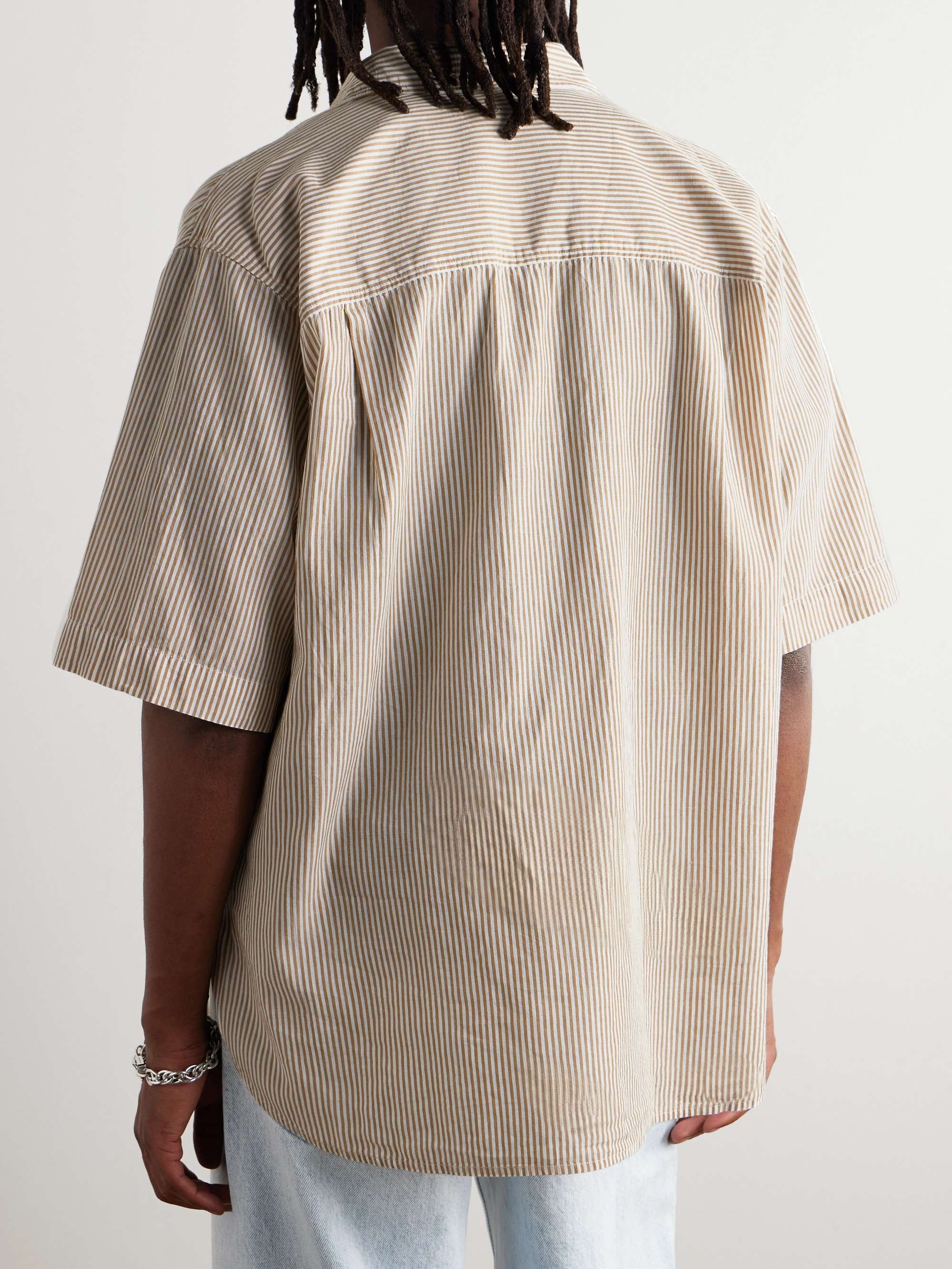 Labilio Logo-Embroidered Striped Cotton-Poplin Shirt view
