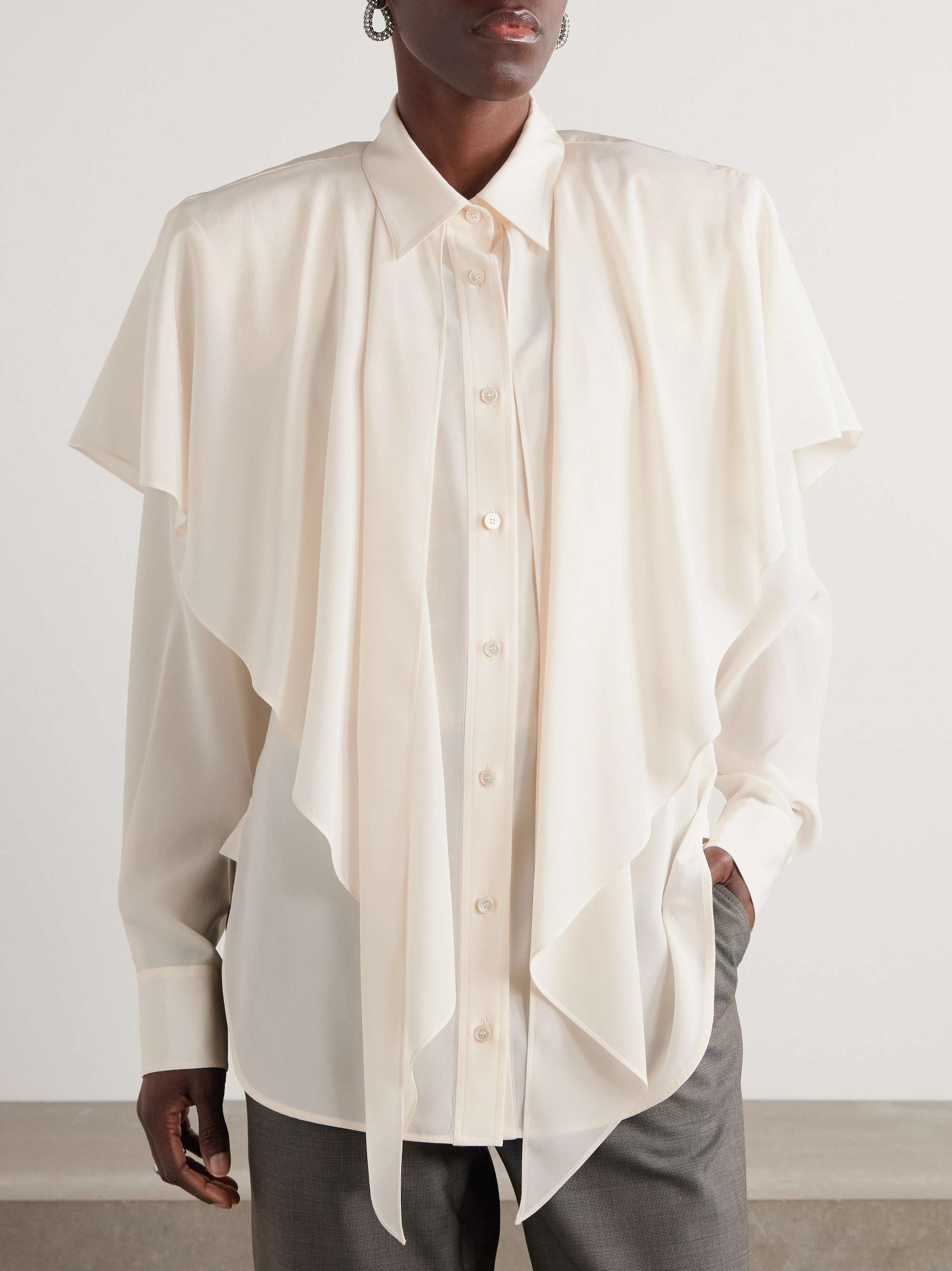 Cape-effect organic silk-crepe de chine shirt view