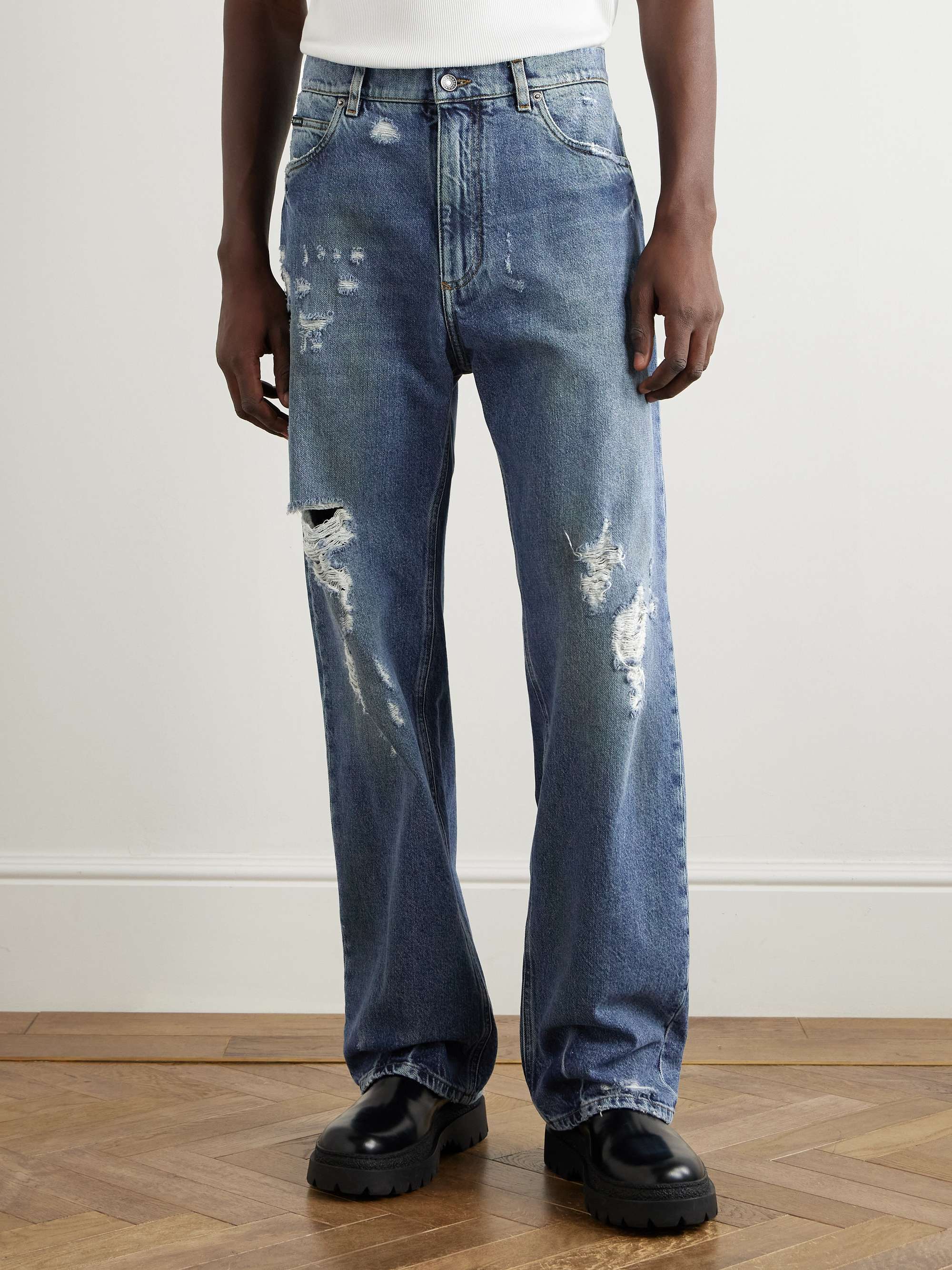 Straight-Leg Logo-Appliquéd Distressed Jeans view