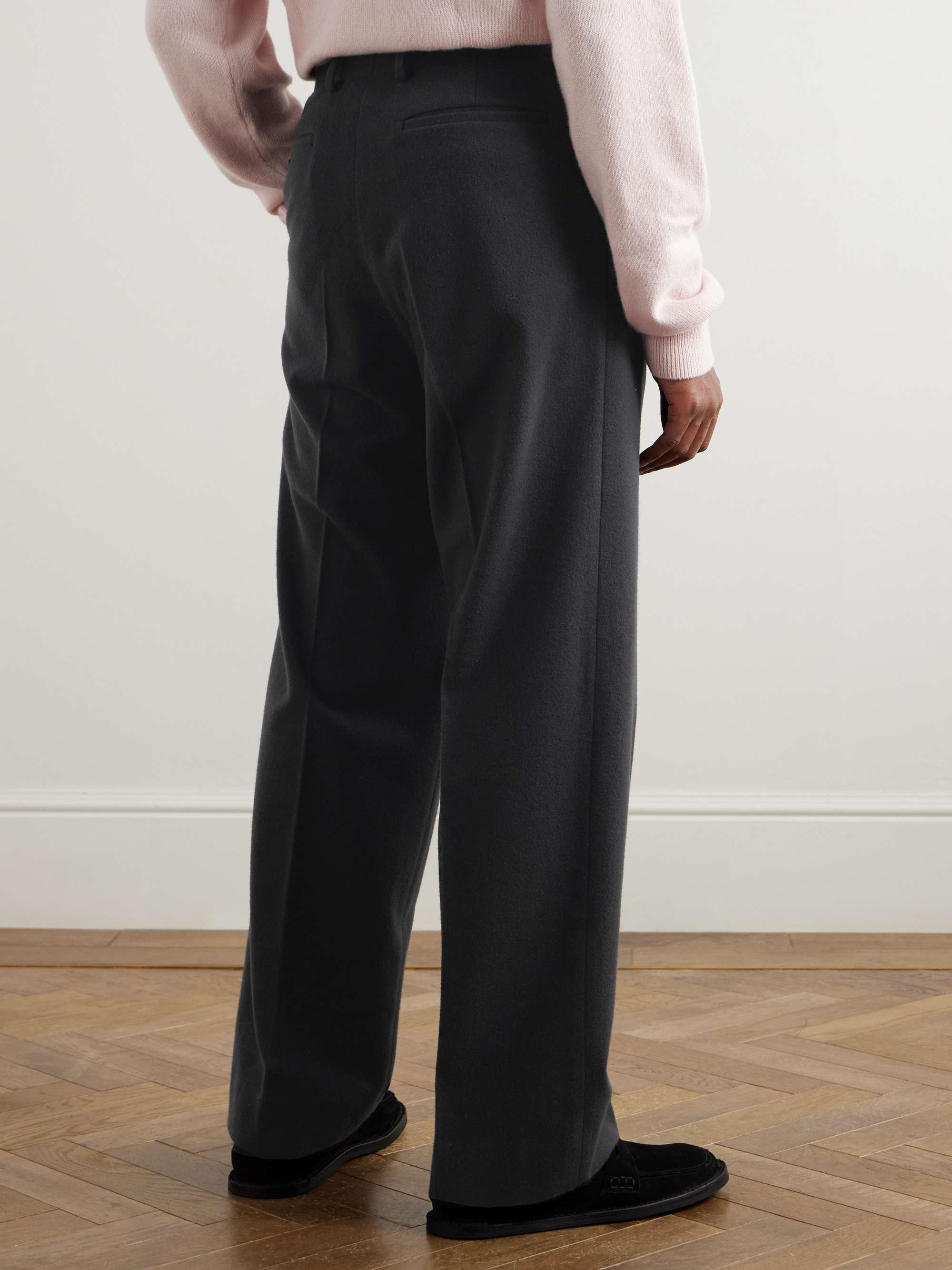 Straight-Leg Pleated Super 180s Wool-Flannel Trousers view