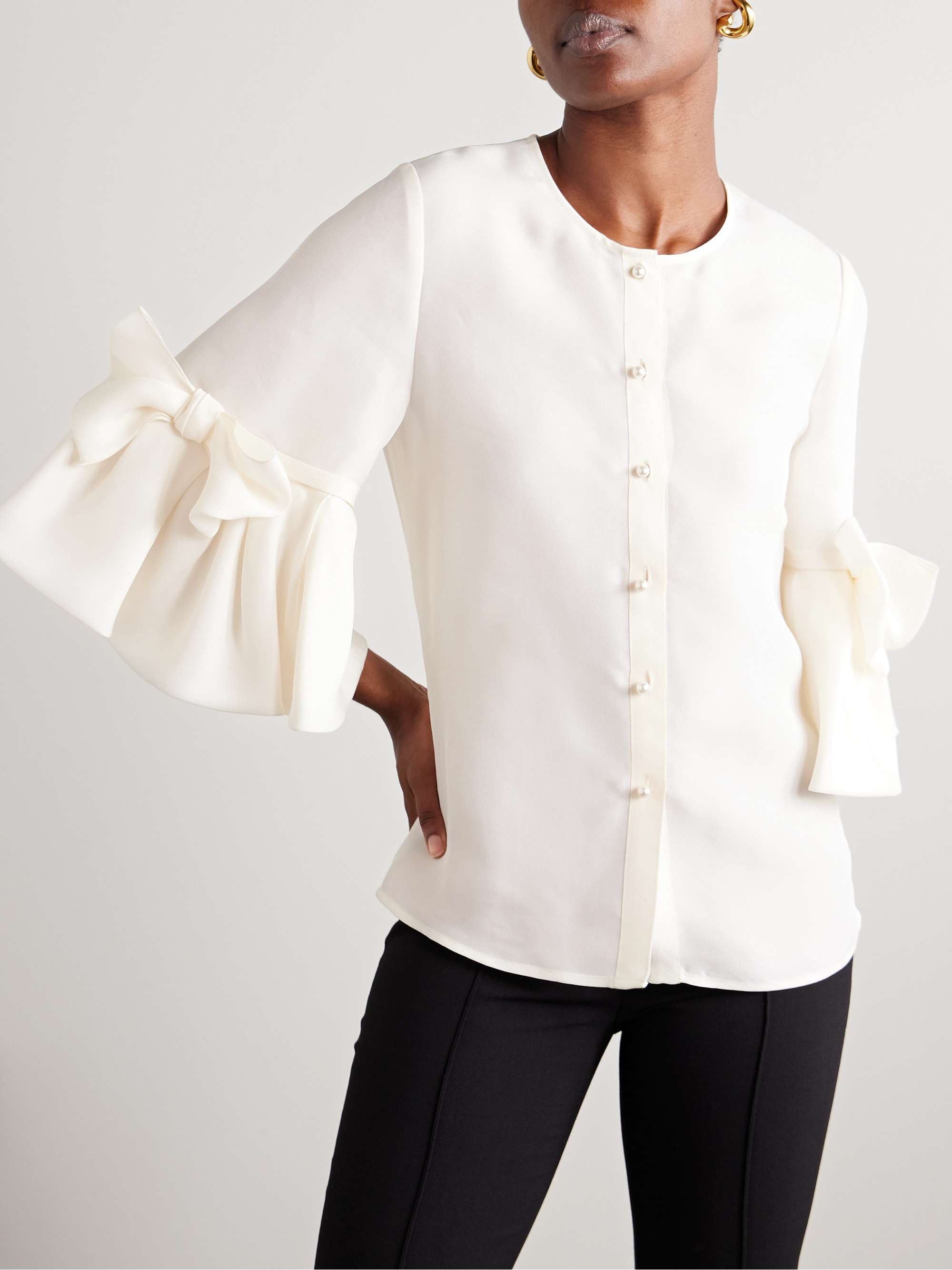 Embellished ruffled silk shirt view