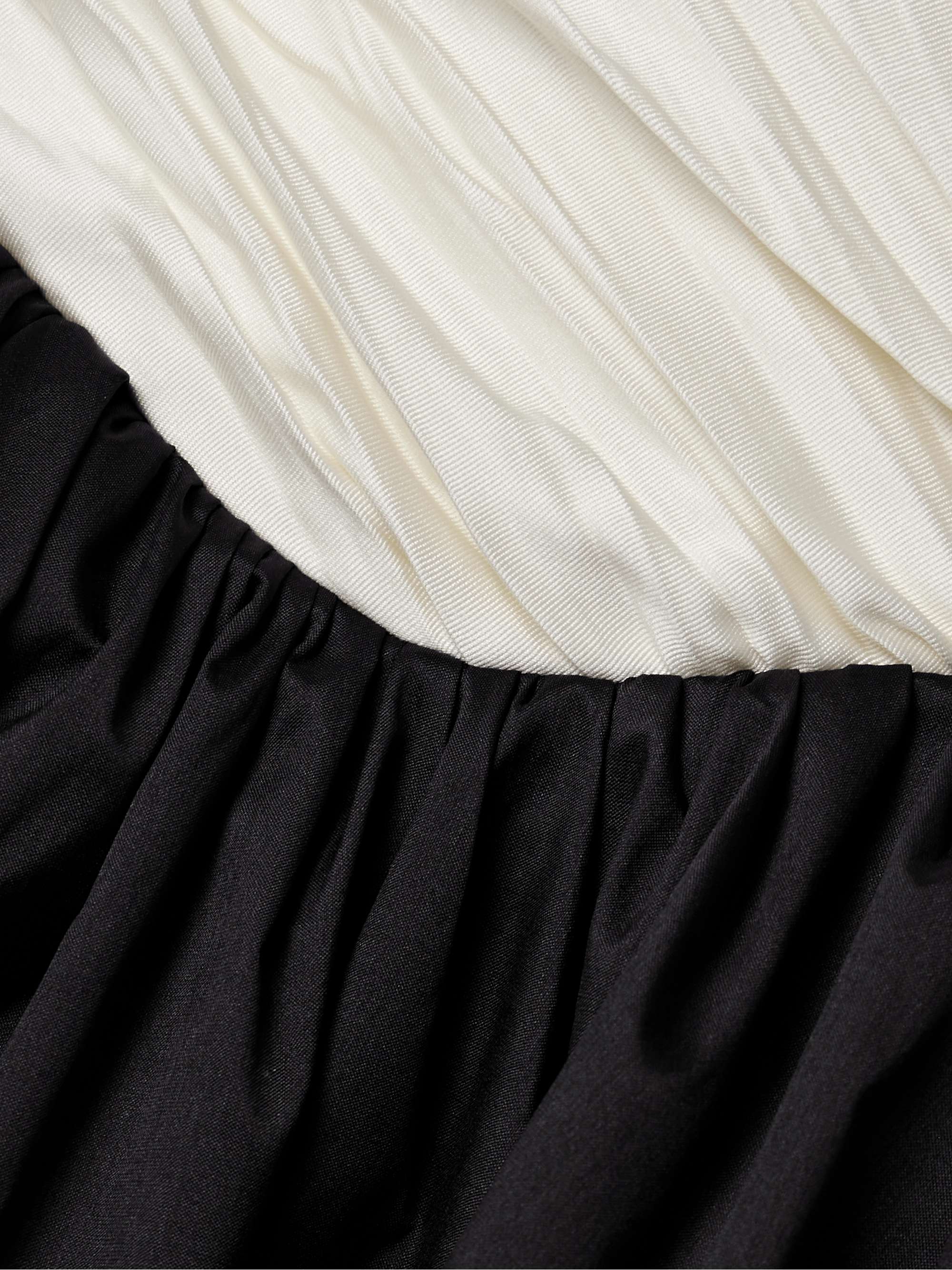 Strapless two-tone gathered plissé-mikado and taffeta gown view