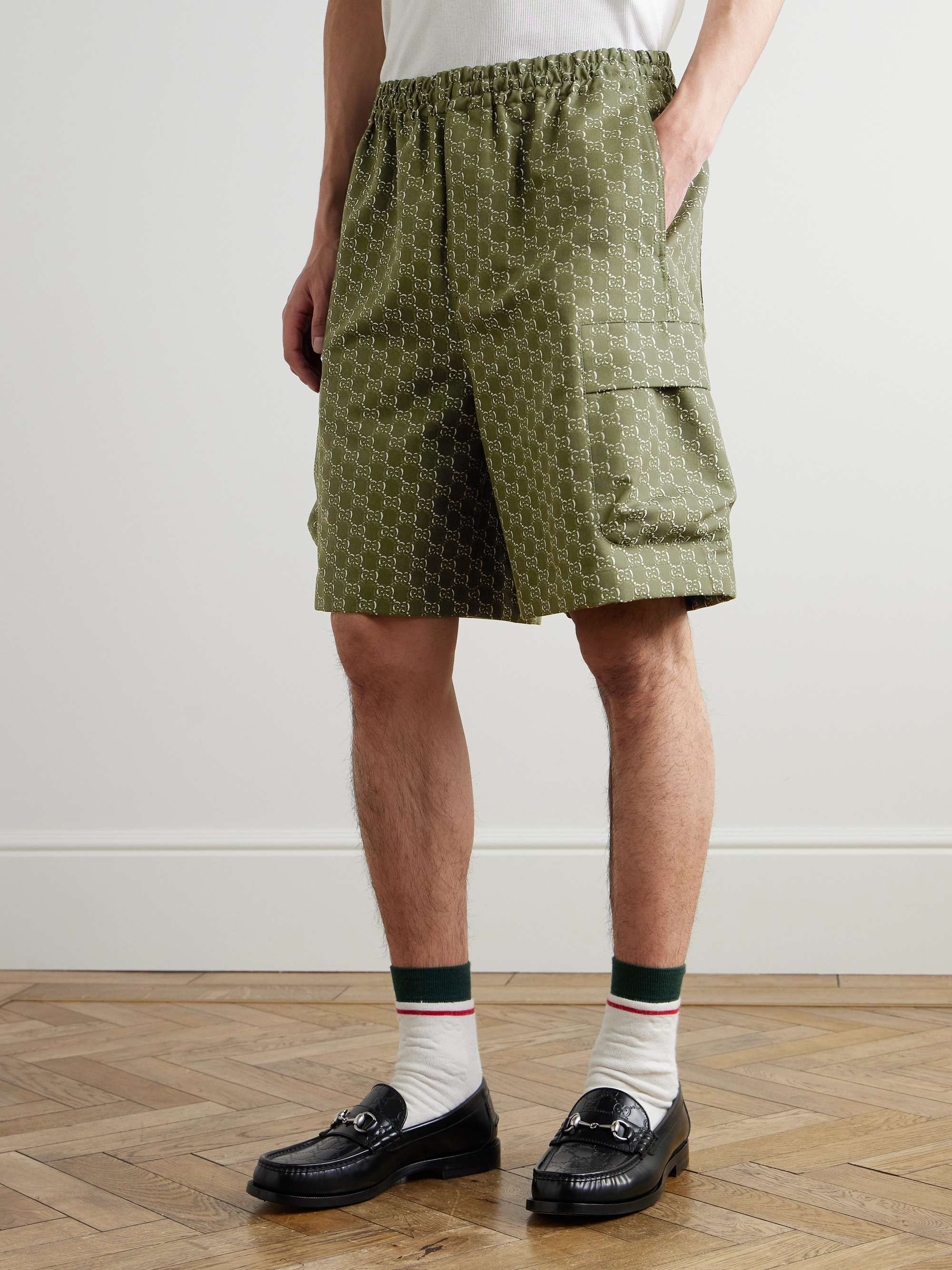 Slim-Fit Straight-Leg Logo-Jacquard Cotton Cargo Shorts view