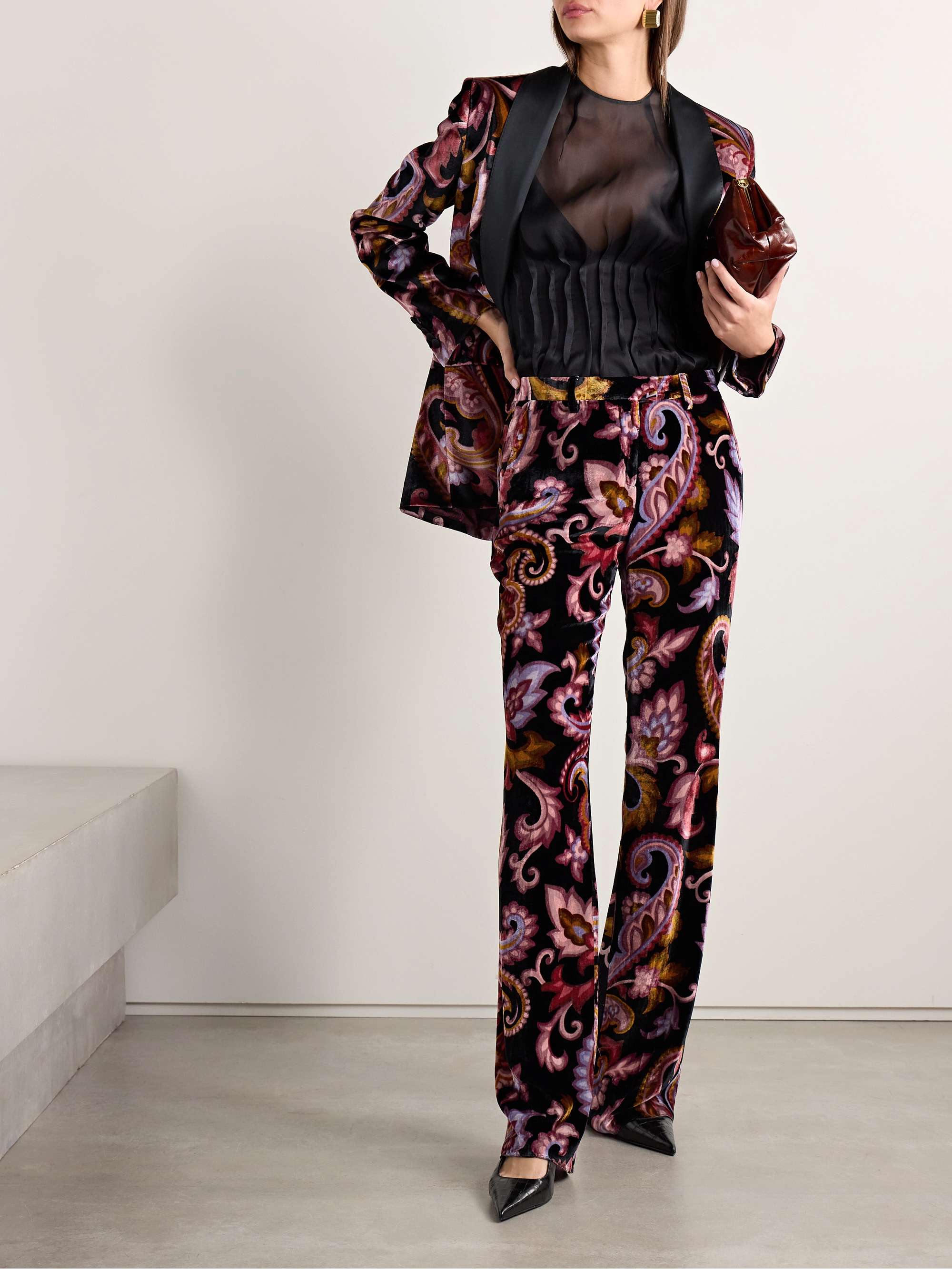 Paisley-print velvet straight-leg pants view