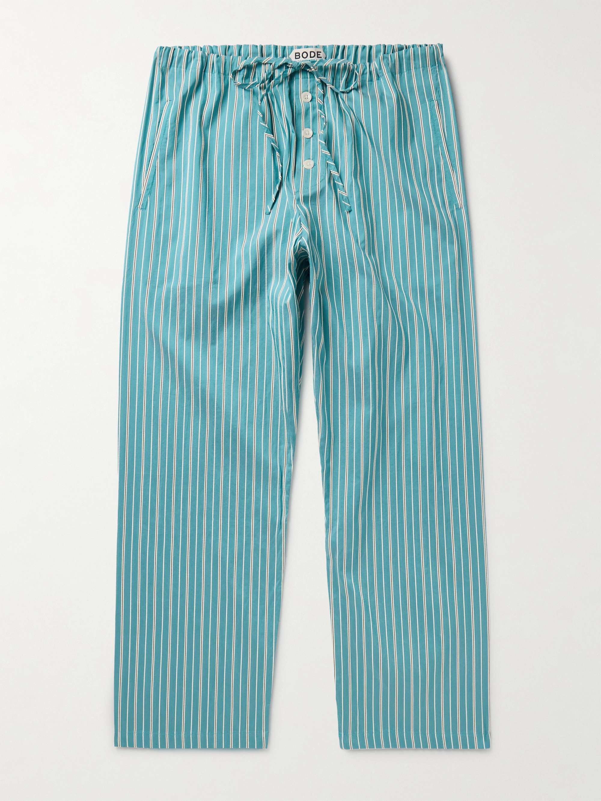 Shore Straight-Leg Striped Cotton-Blend Drawstring Trousers view