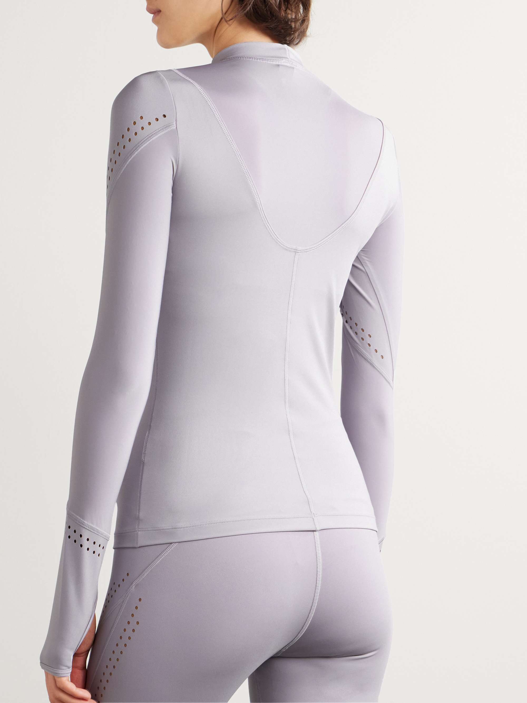TruePurpose perforated printed stretch recycled-jersey top view