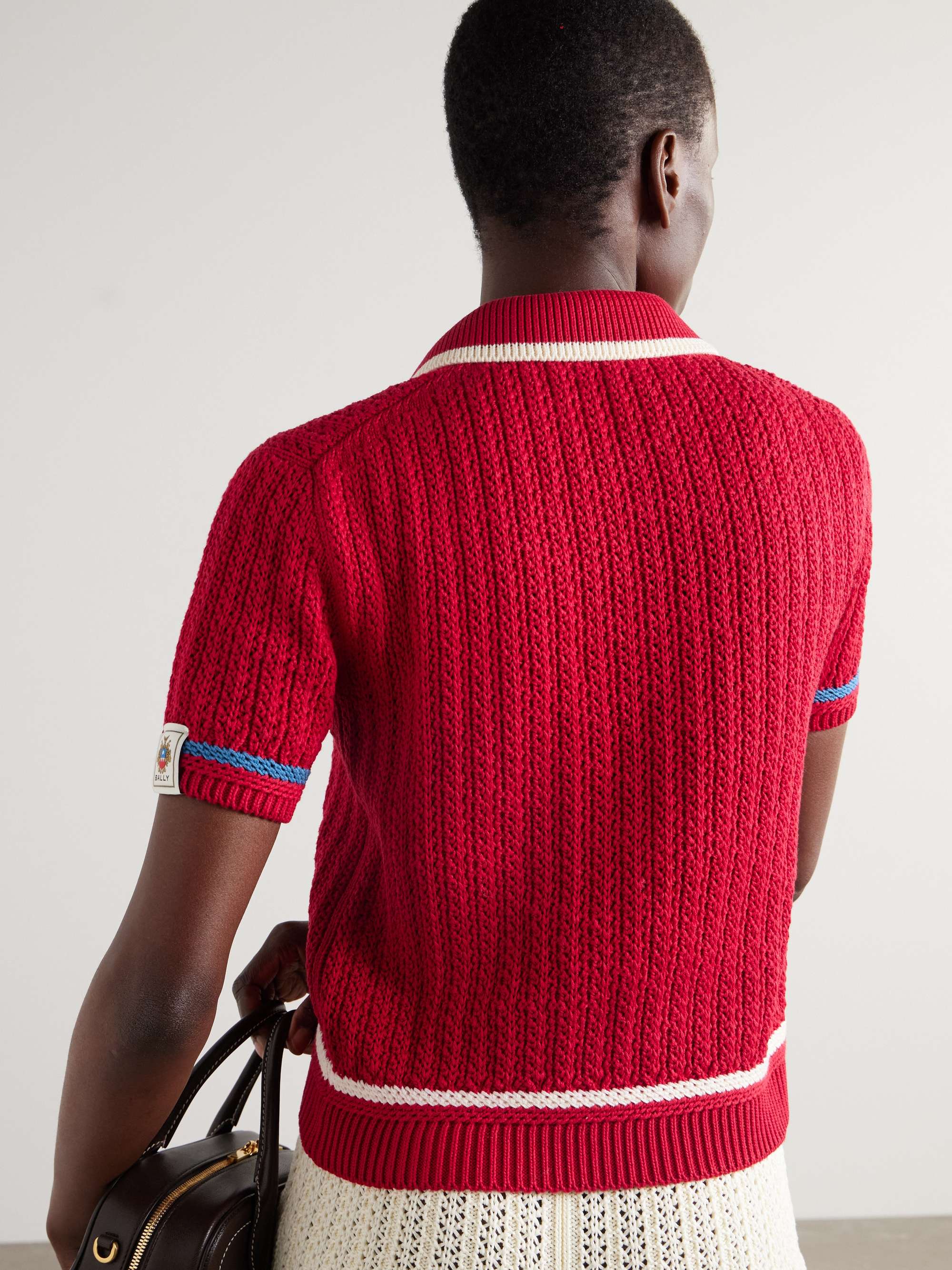 Striped open-knit cotton polo shirt view