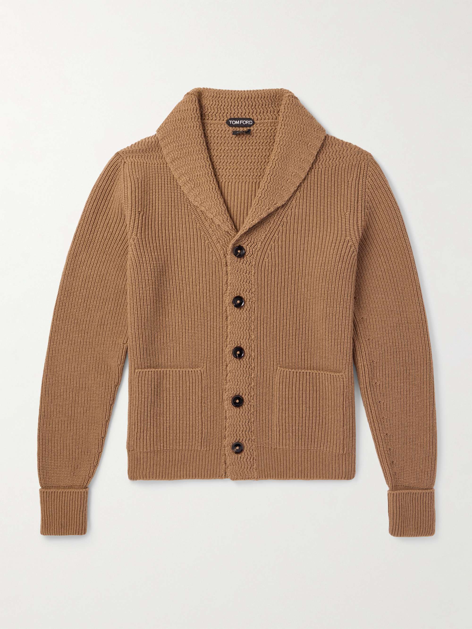 Slim-Fit Shawl-Collar Ribbed Cashmere Cardigan view