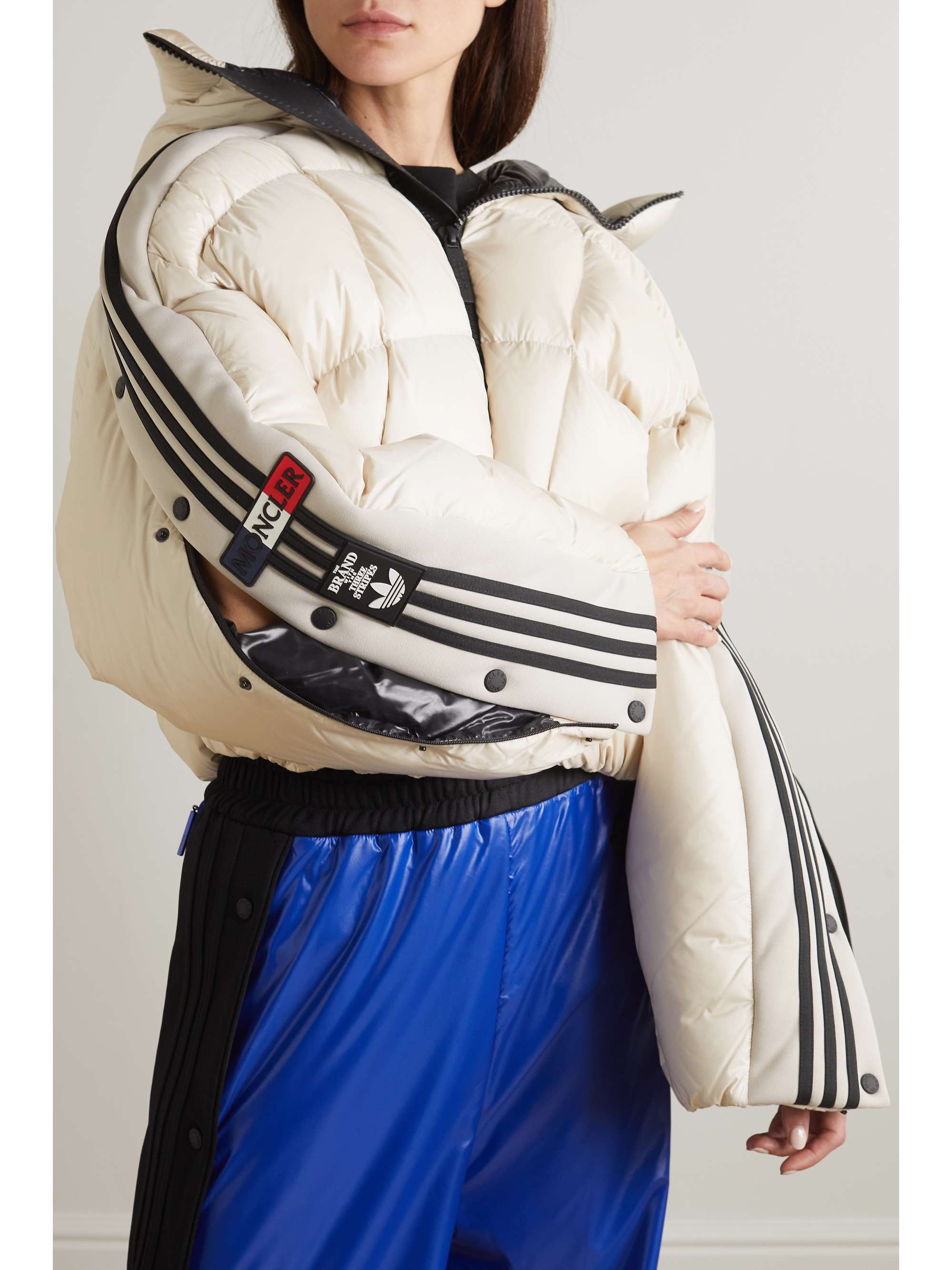 + adidas Originals cropped hooded striped quilted shell down jacket view