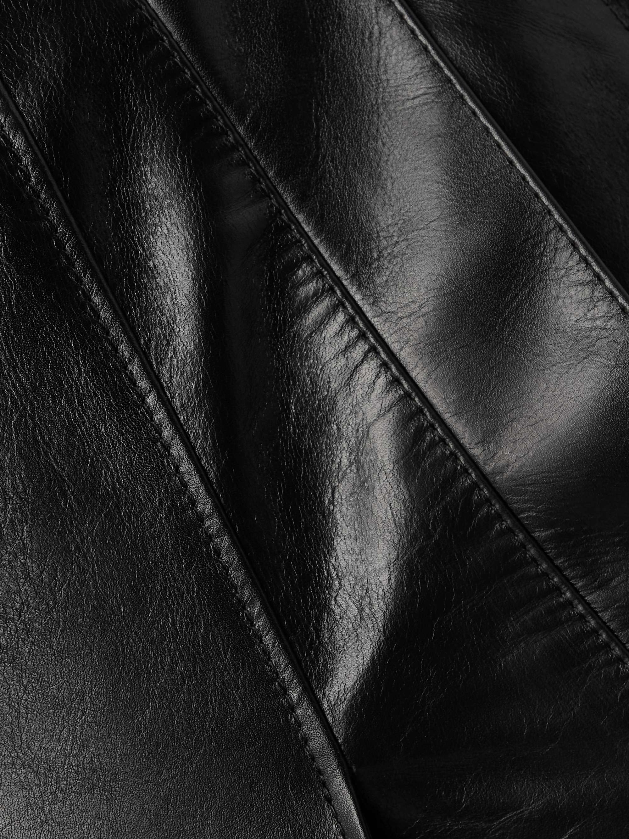 Wrap-effect chain-embellished paneled leather midi skirt view