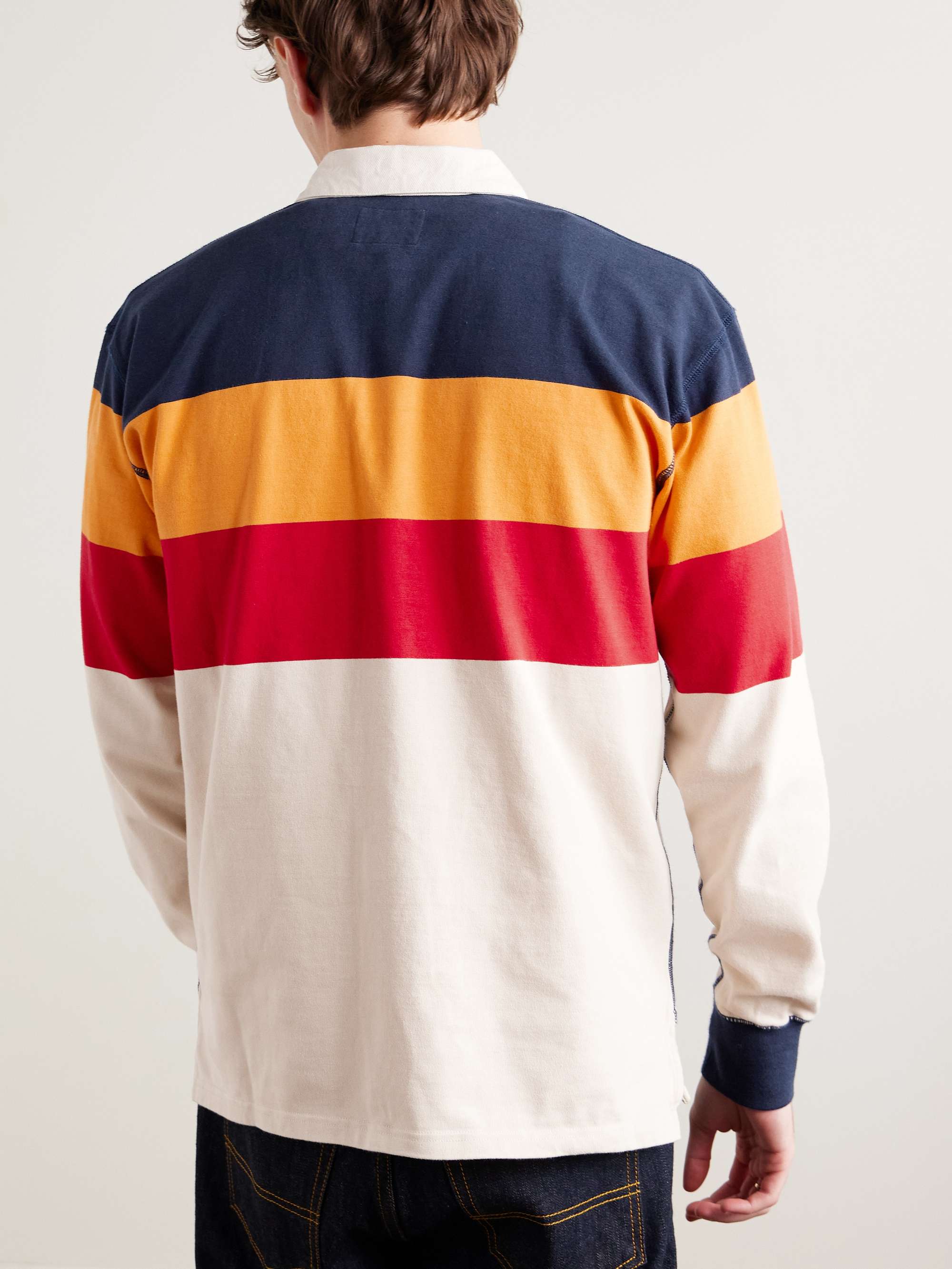 Twill-Trimmed Striped Cotton-Jersey Polo Shirt view