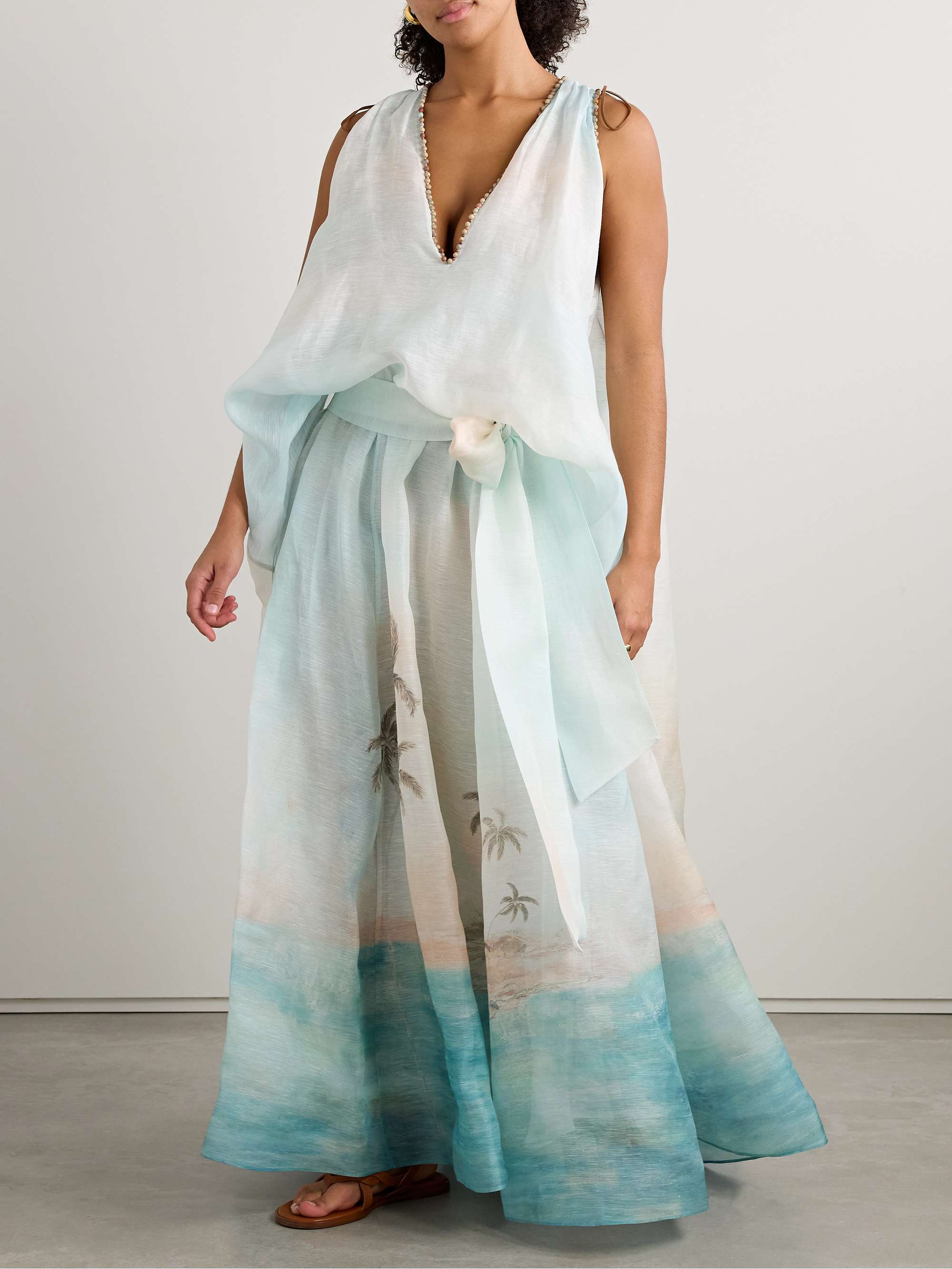 Illuminate bead-embellished printed linen and silk-blend gown view