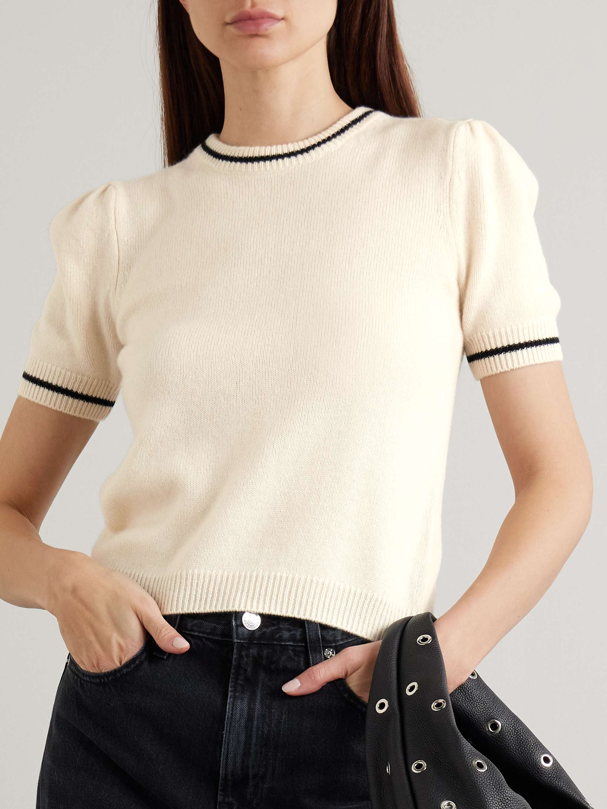 Gathered striped cashmere sweater view