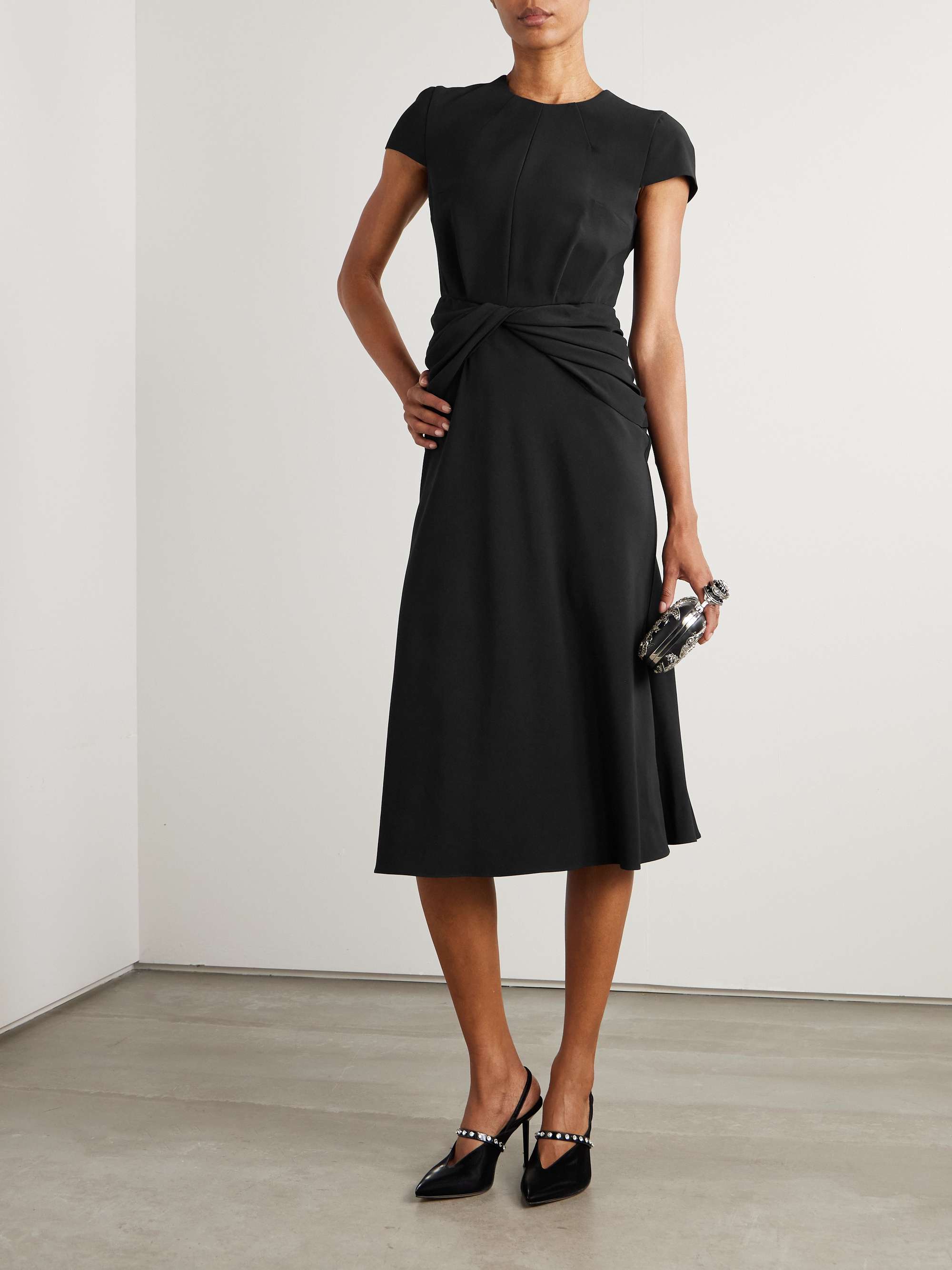 Twist-front draped crepe midi dress view