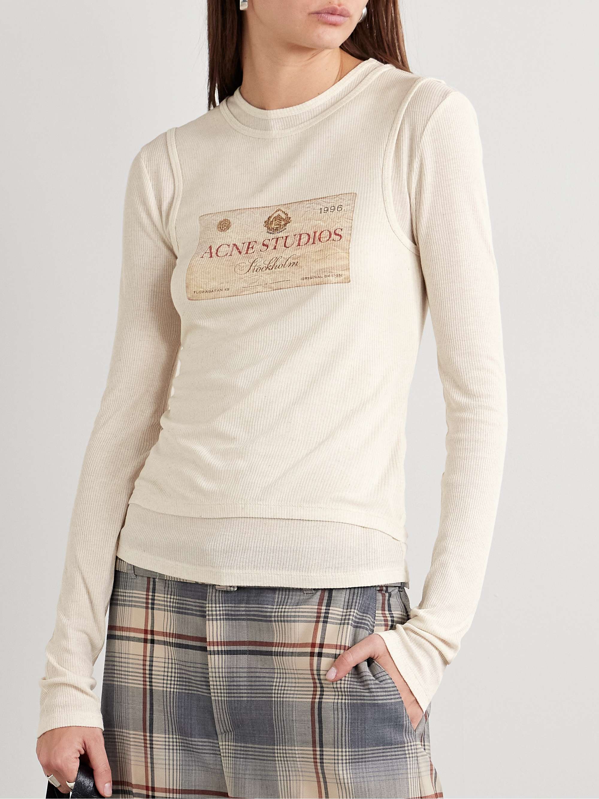 Layered printed ribbed modal and linen-blend jersey top view