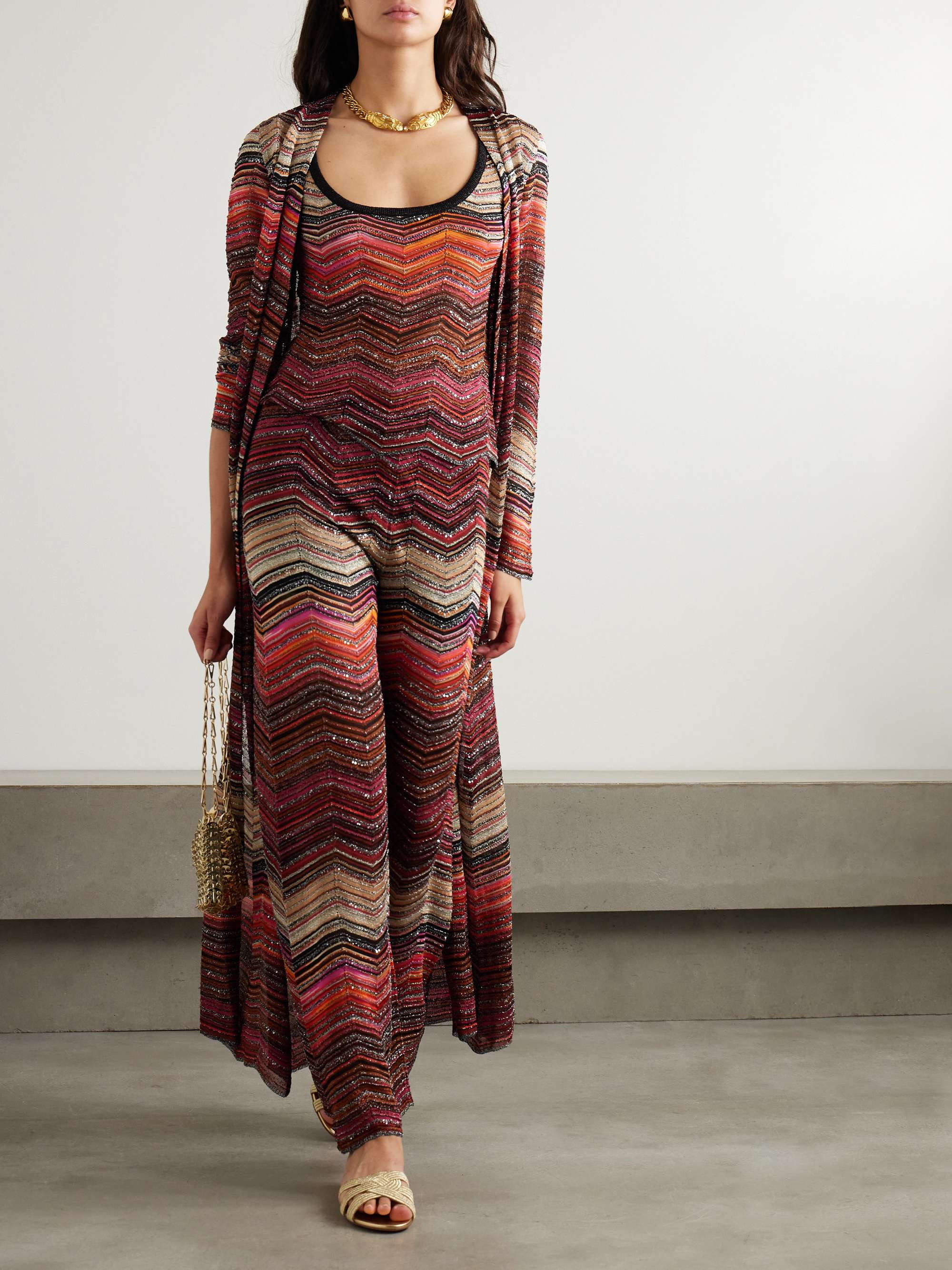Mare sequined striped metallic crochet-knit tank view