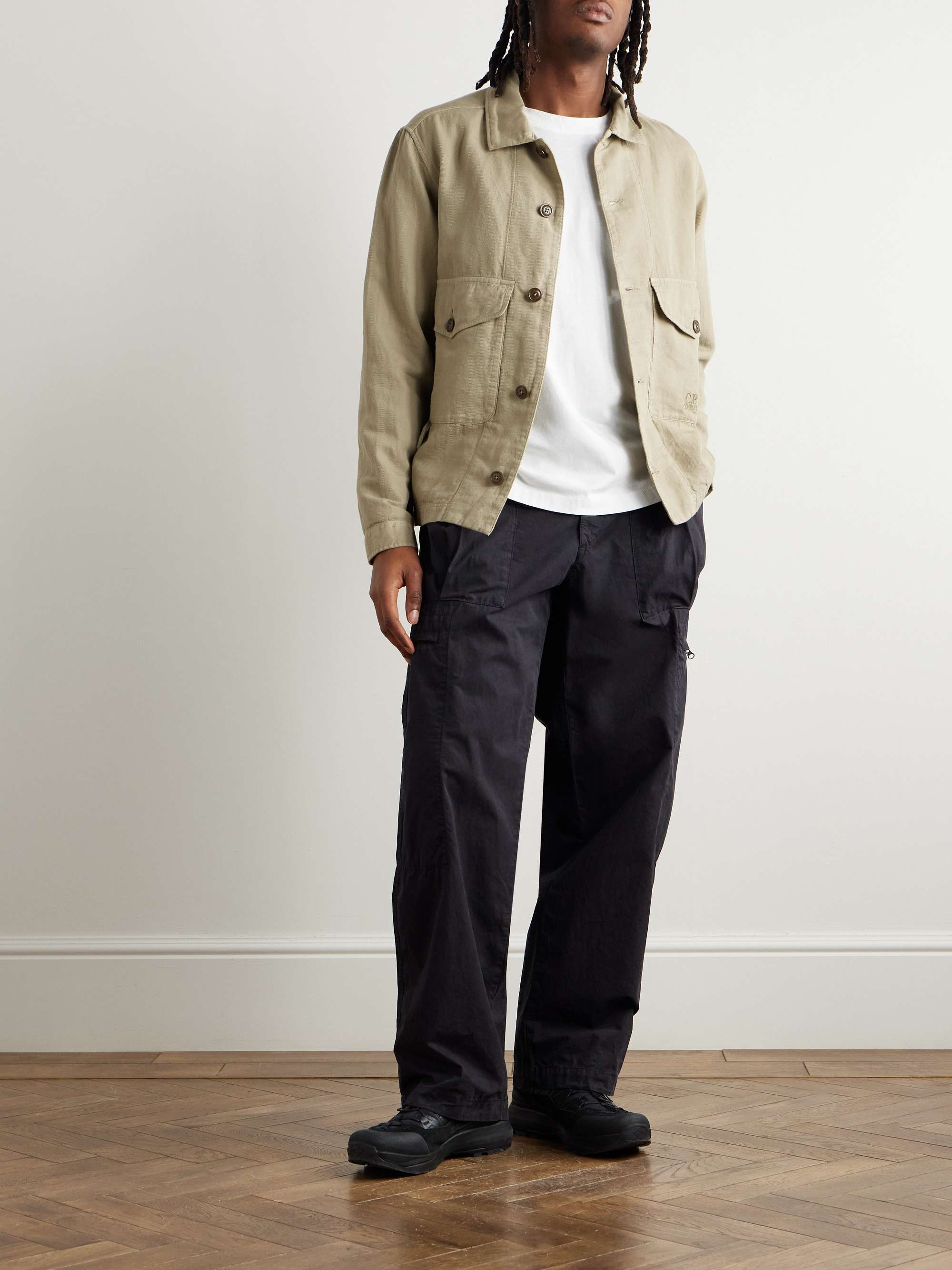 Logo-Embroidered Cotton and Linen-Blend Overshirt view