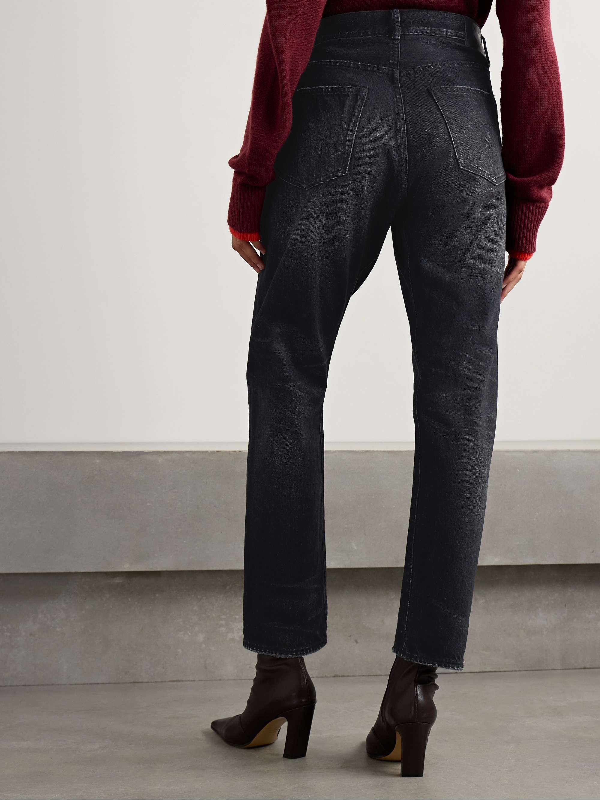 Crossover asymmetric distressed mid-rise boyfriend jeans view