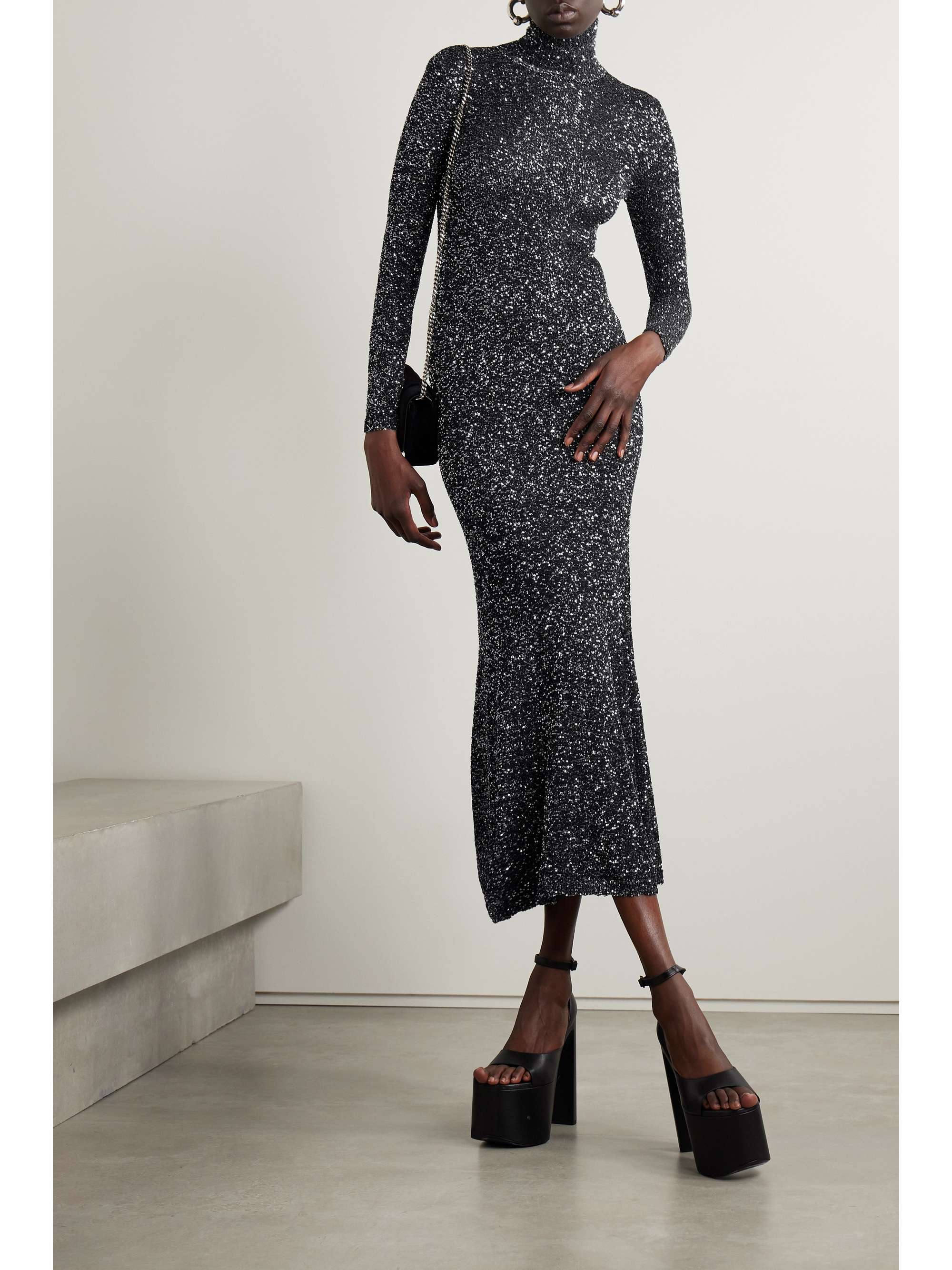Sequined stretch-knit turtleneck maxi dress view