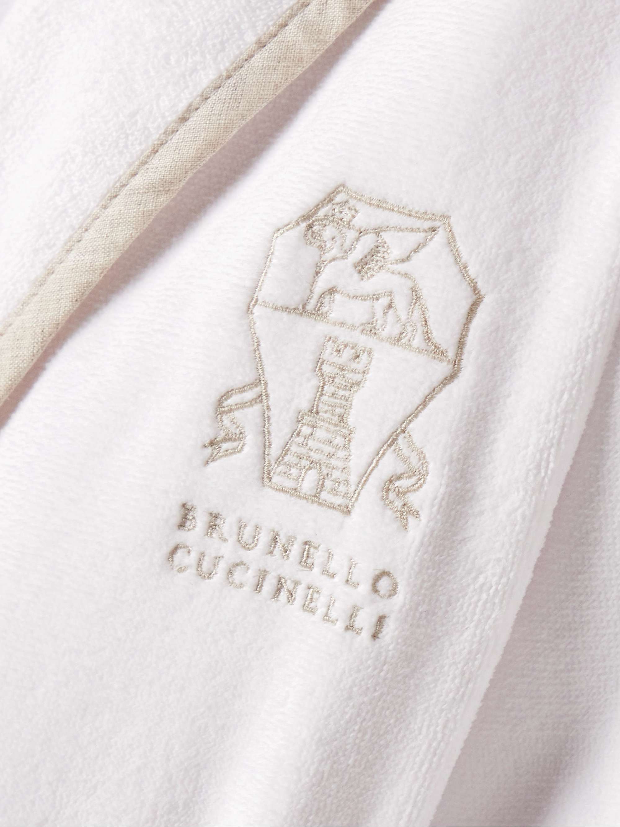 Embroidered linen-trimmed cotton-terry robe view