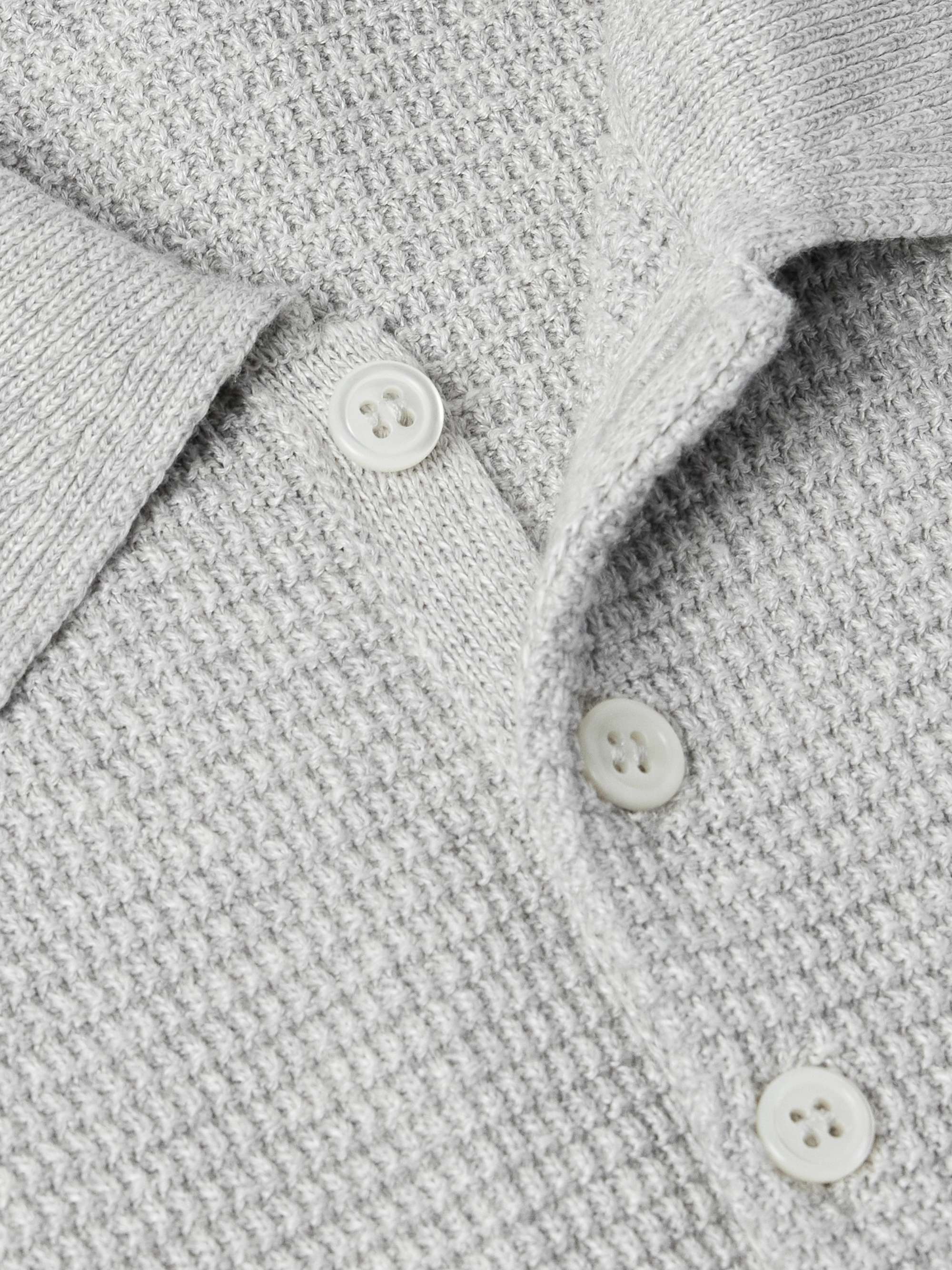 Intarsia-Knit Striped Textured Linen and Cotton-Blend Polo Shirt view