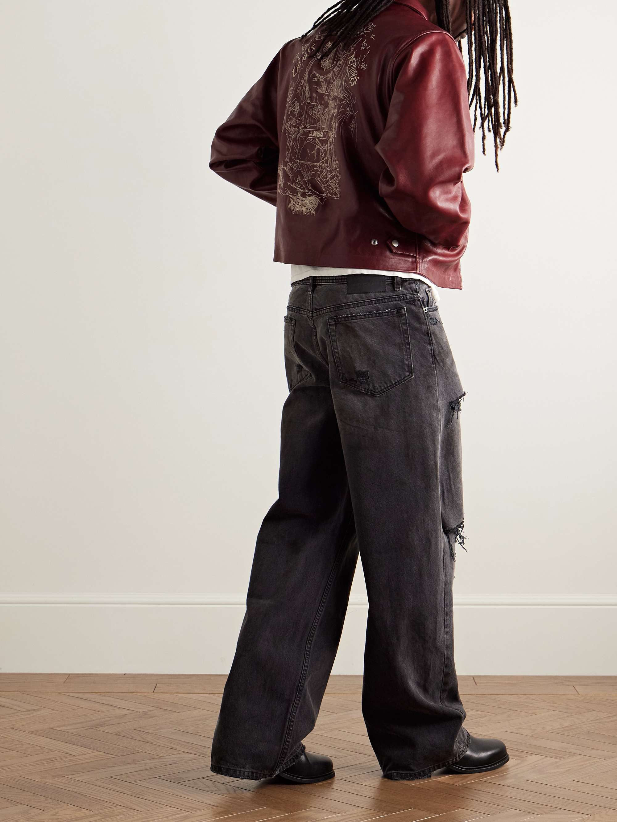 Principe de L'Amour Cropped Embroidered Leather Jacket view