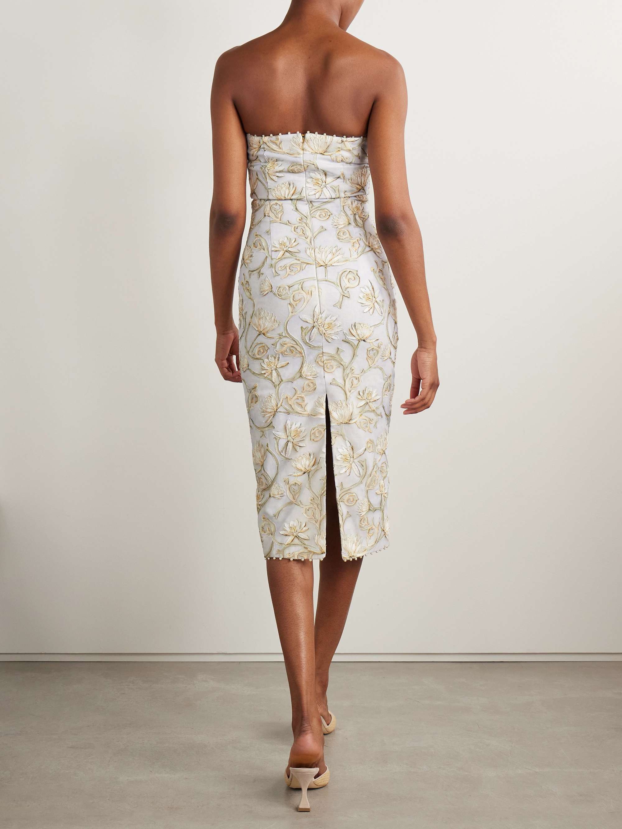 Armonía Soledad strapless embellished floral-print tulle midi dress view