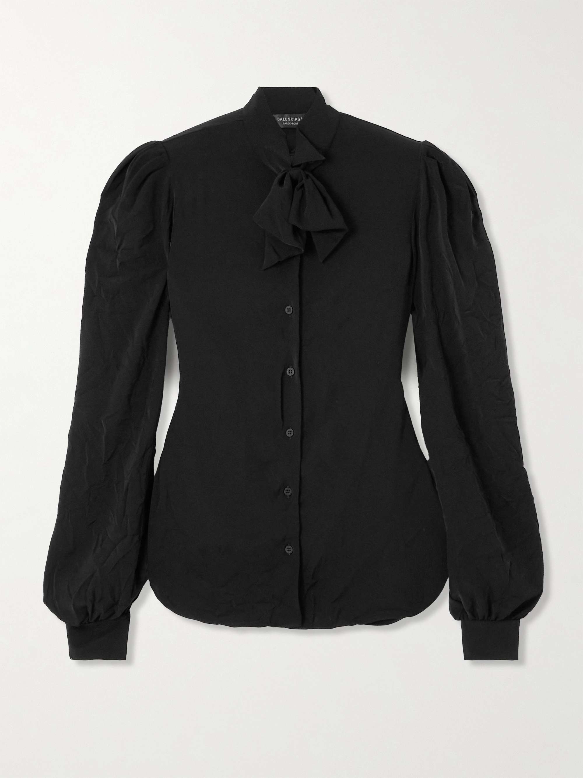Pussy-bow crinkled-jersey shirt view