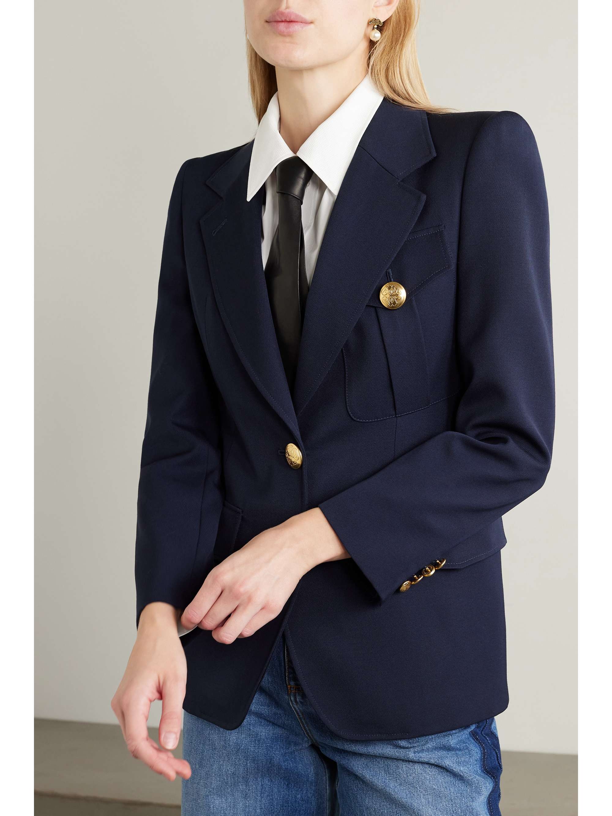 Button-embellished wool-twill blazer view