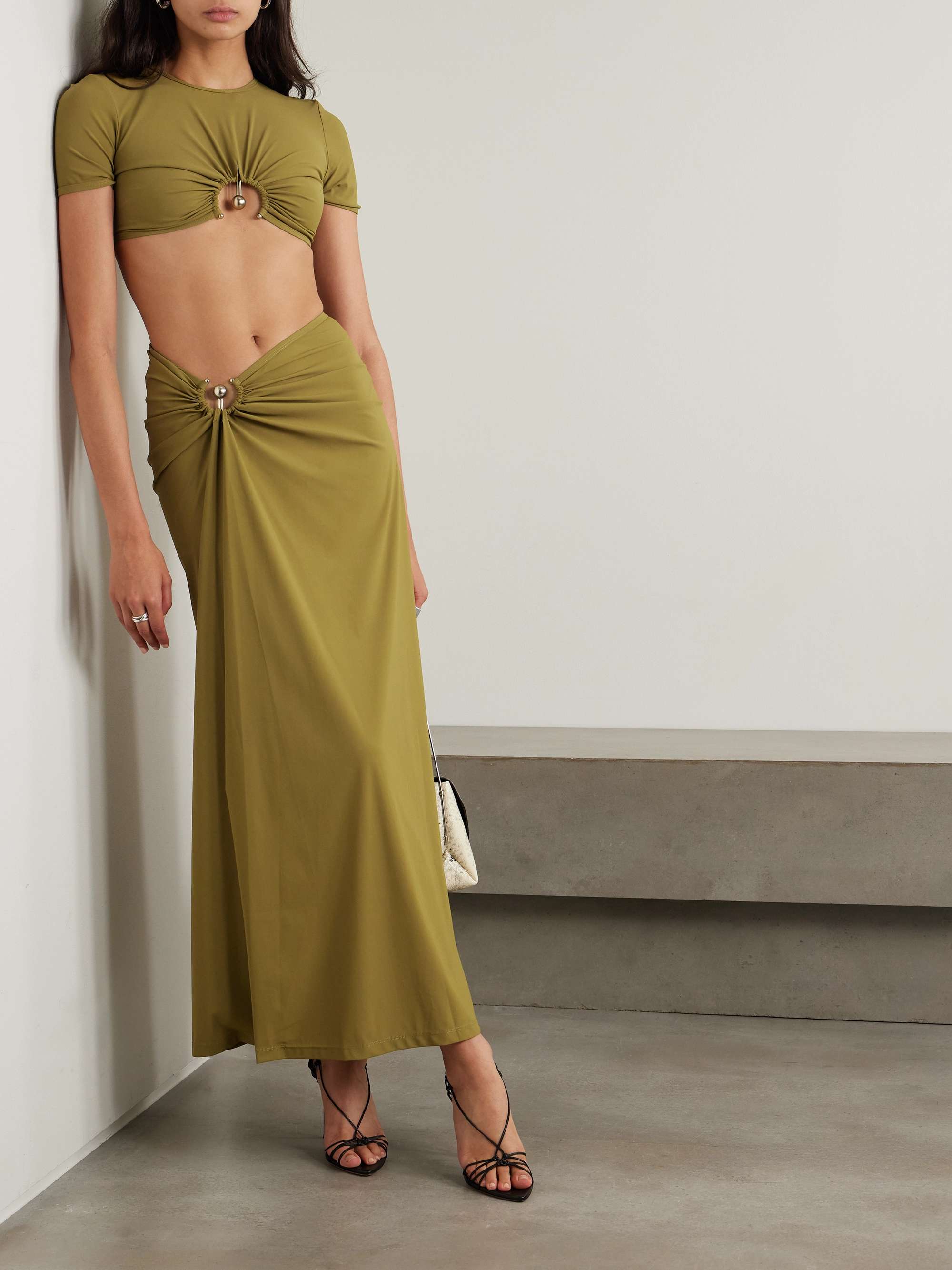 Orbit cropped embellished ruched stretch-jersey T-shirt view