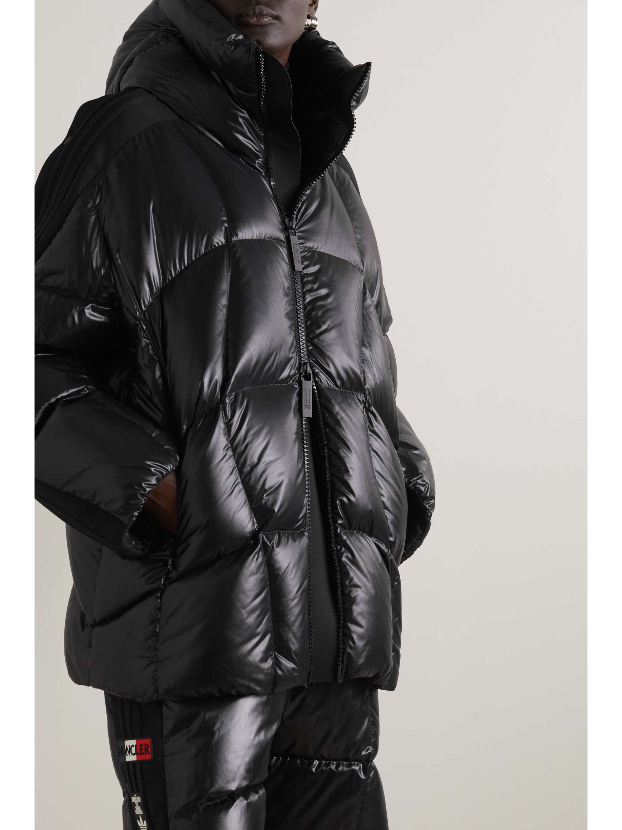 + adidas Originals Beiser hooded quilted jersey-trimmed glossed-shell down coat view