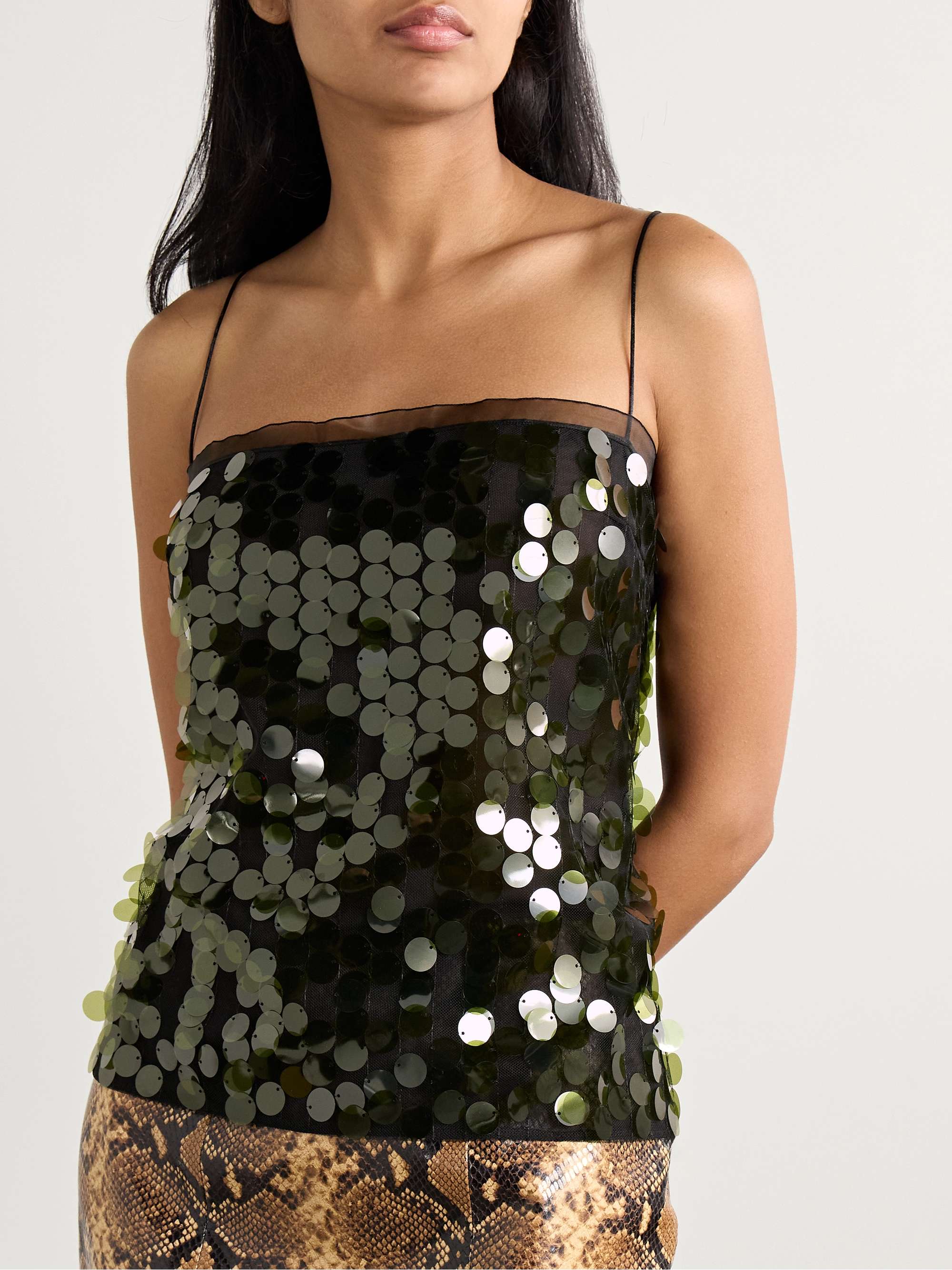 Suero sequined chiffon top view