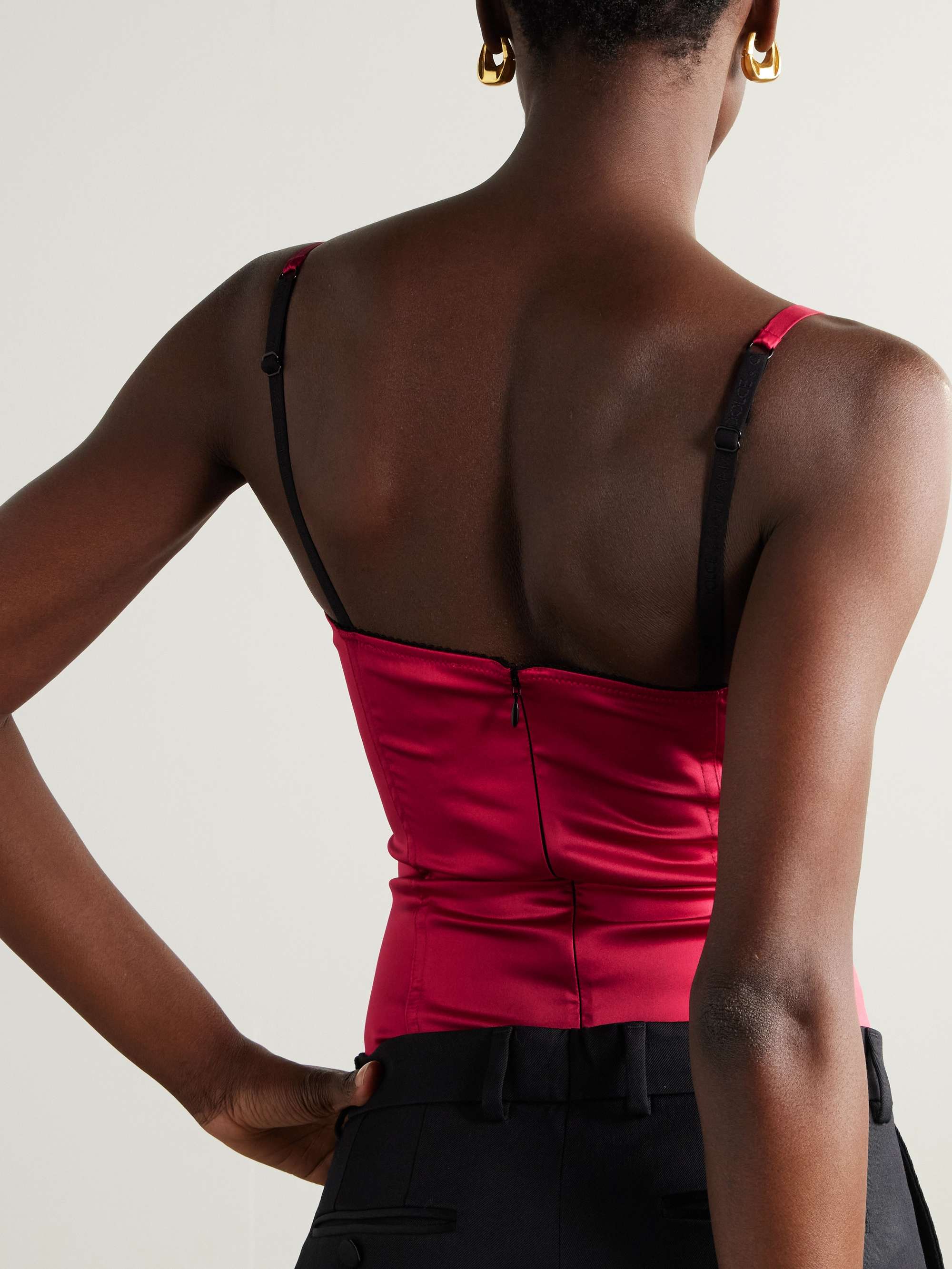 Underwired picot-trimmed stretch-silk satin bodysuit view