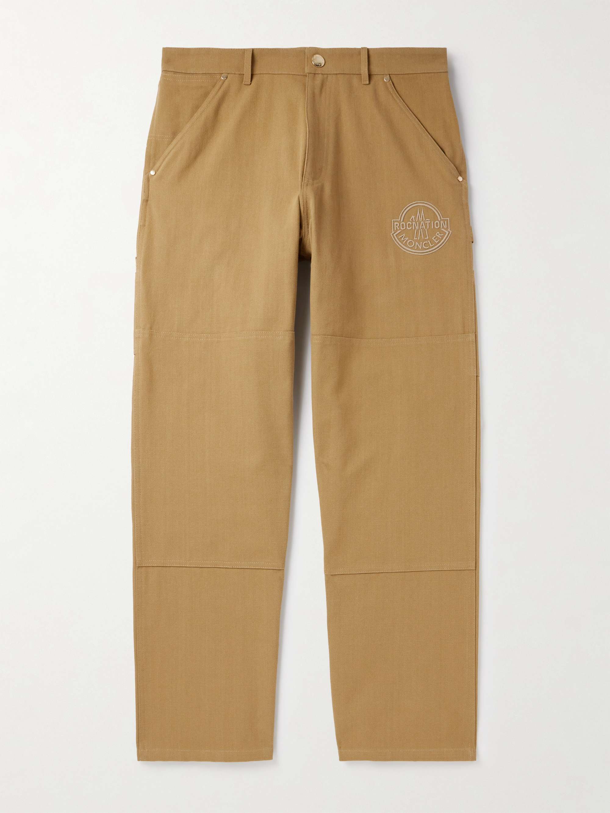 + Roc Nation by Jay-Z Straight-Leg Logo-Embroidered Panelled Washed Cotton-Canvas Trousers view