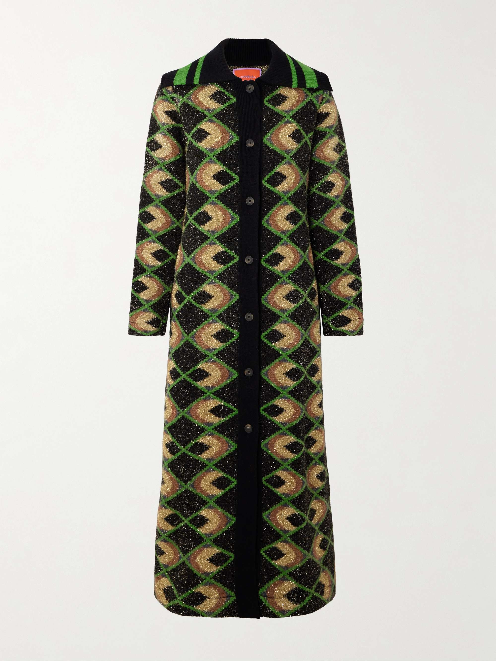 Metallic jacquard-knit coat view