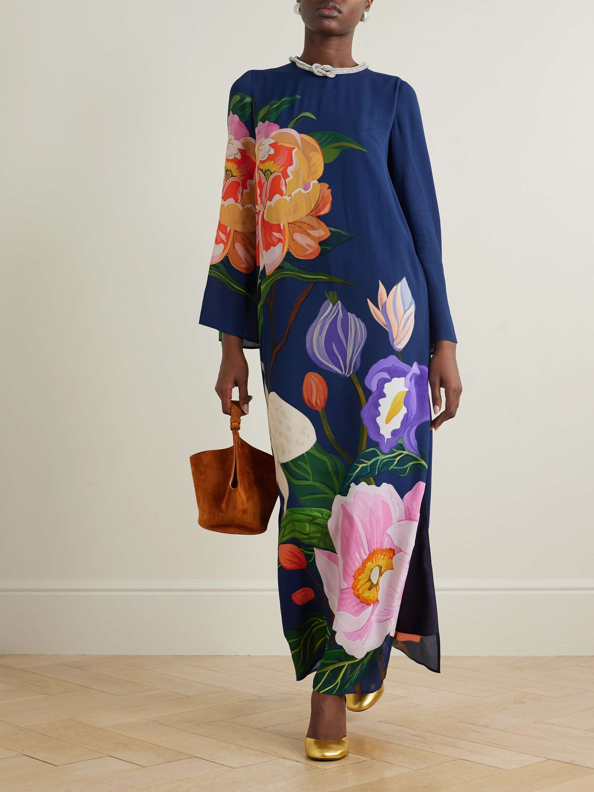 Capucine embellished floral-print crepe de chine maxi dress view
