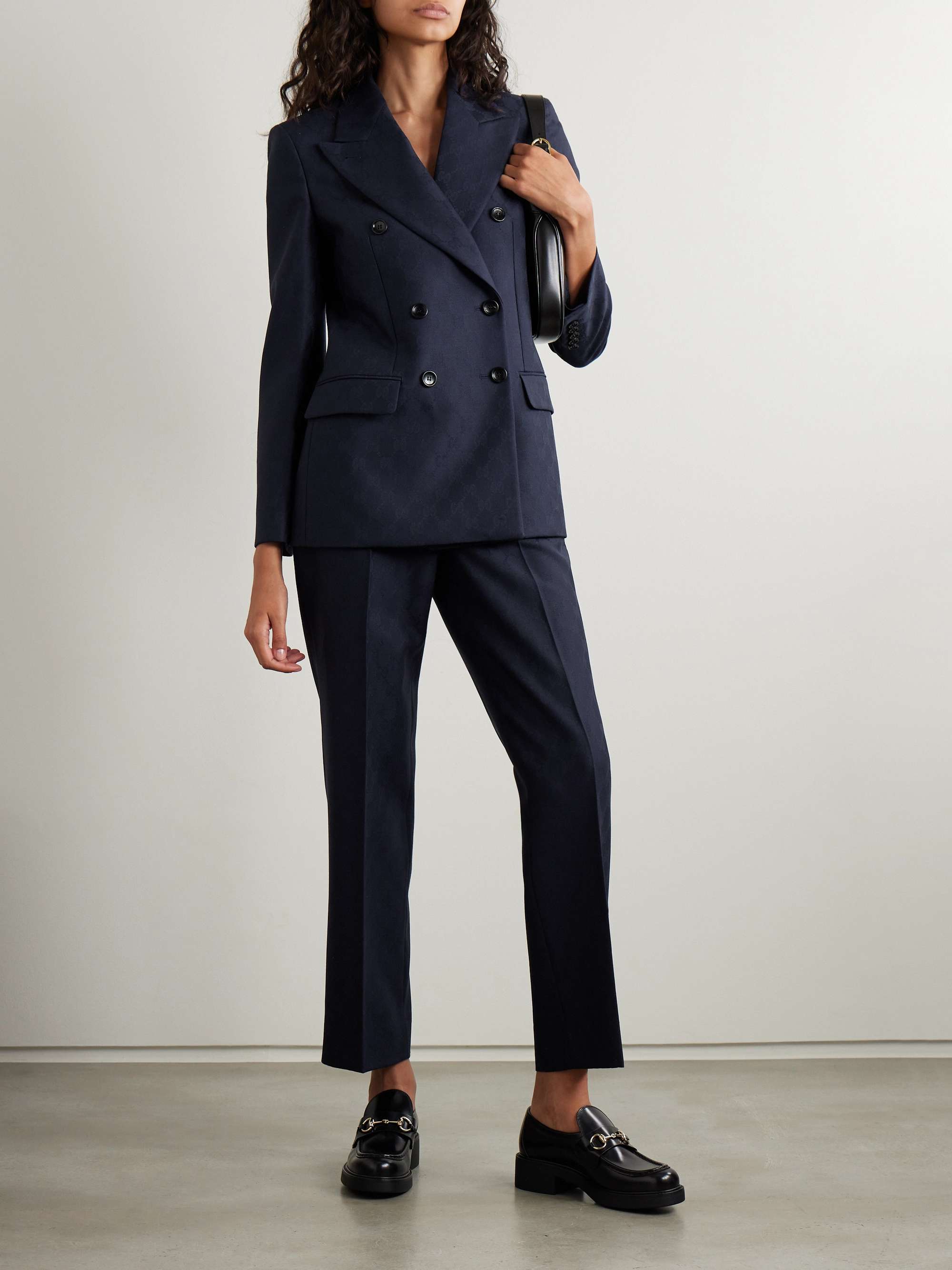 Cropped wool-jacquard straight-leg pants view
